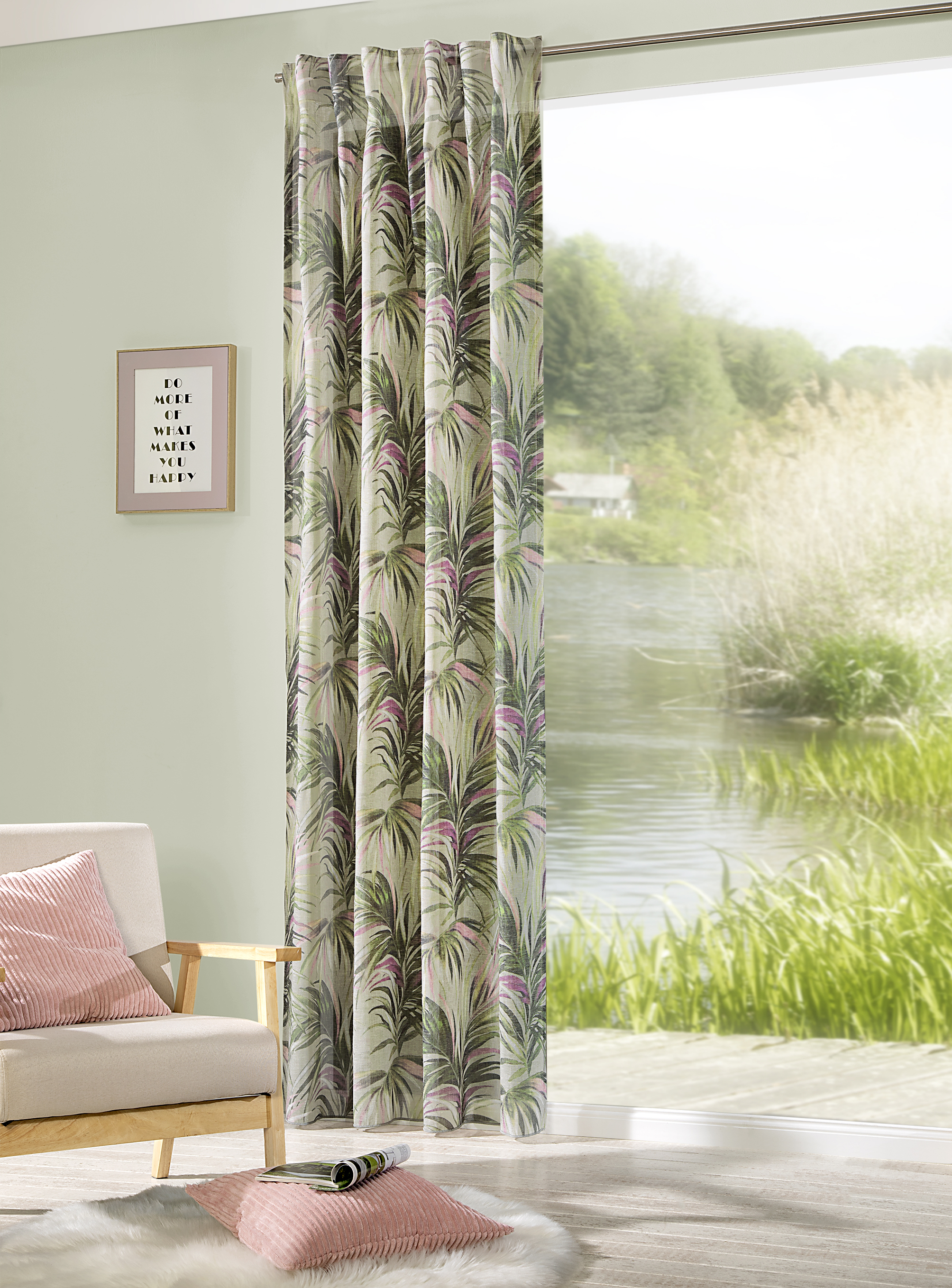 Schal mit verdeckten Schlaufen Damaris 140 x 245 cm – Moderner Dschungeldruck auf Natur-Gewebe