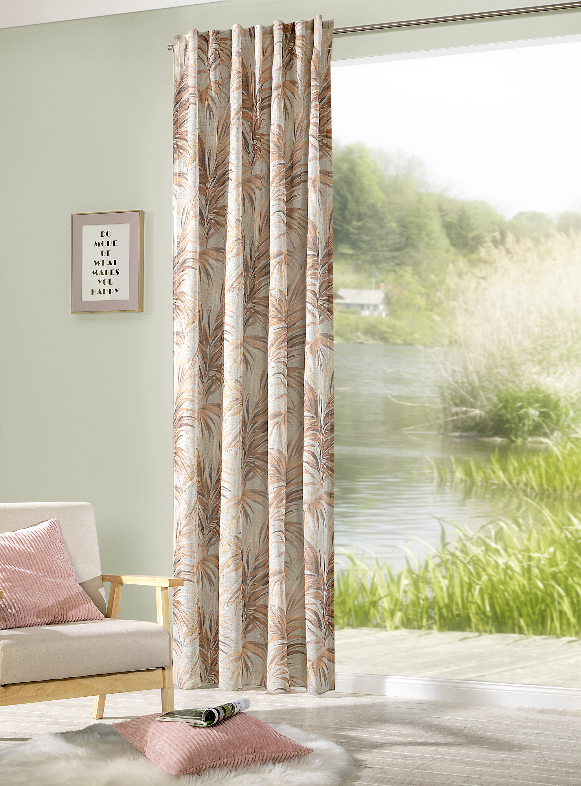 Schal mit verdeckten Schlaufen Damaris 140 x 245 cm – Moderner Dschungeldruck auf Natur-Gewebe