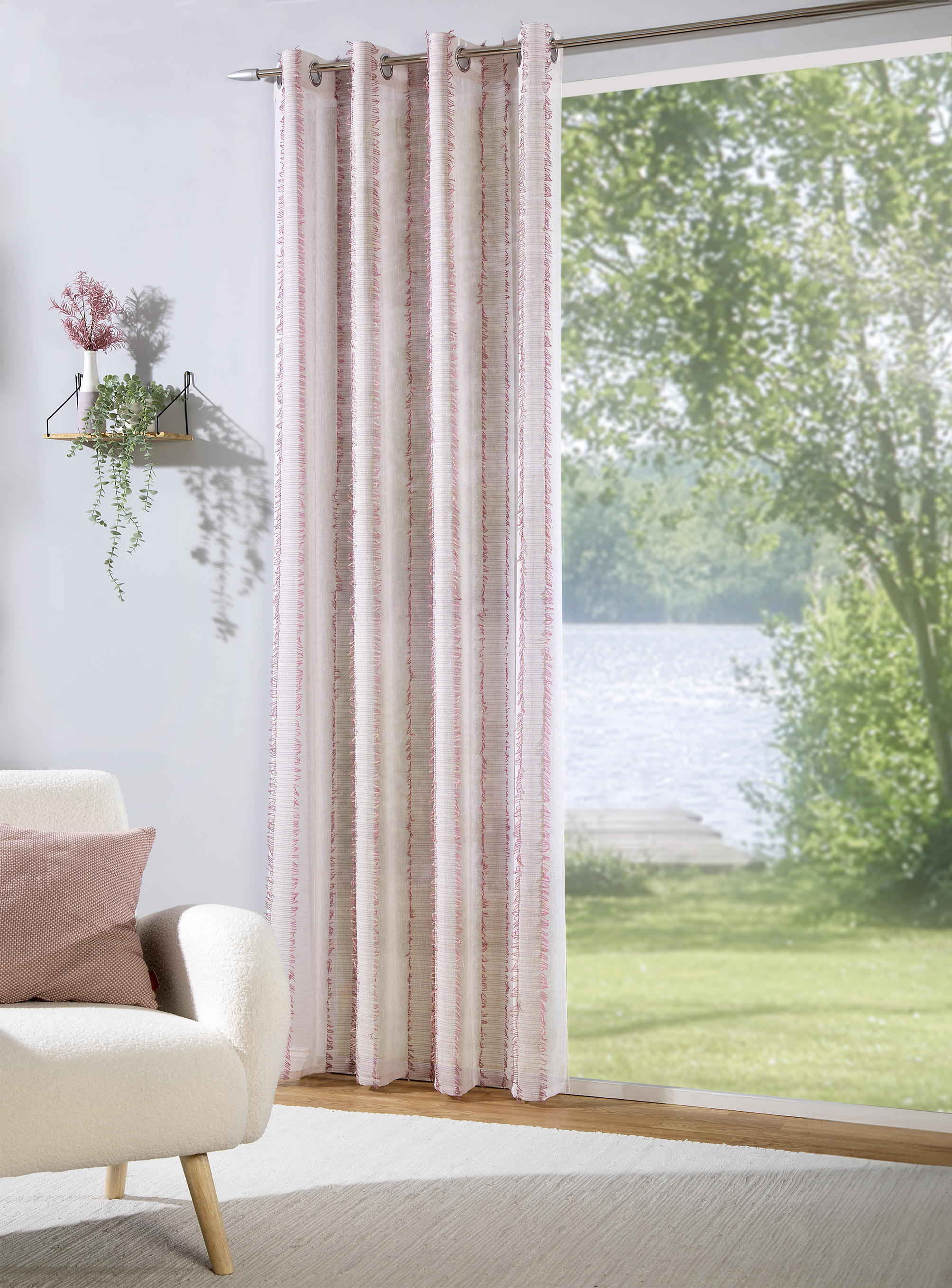 Ösenschal Mathilda – Längsbetonter Uni-Look mit Scherli-Effekt 140 x 245 cm –