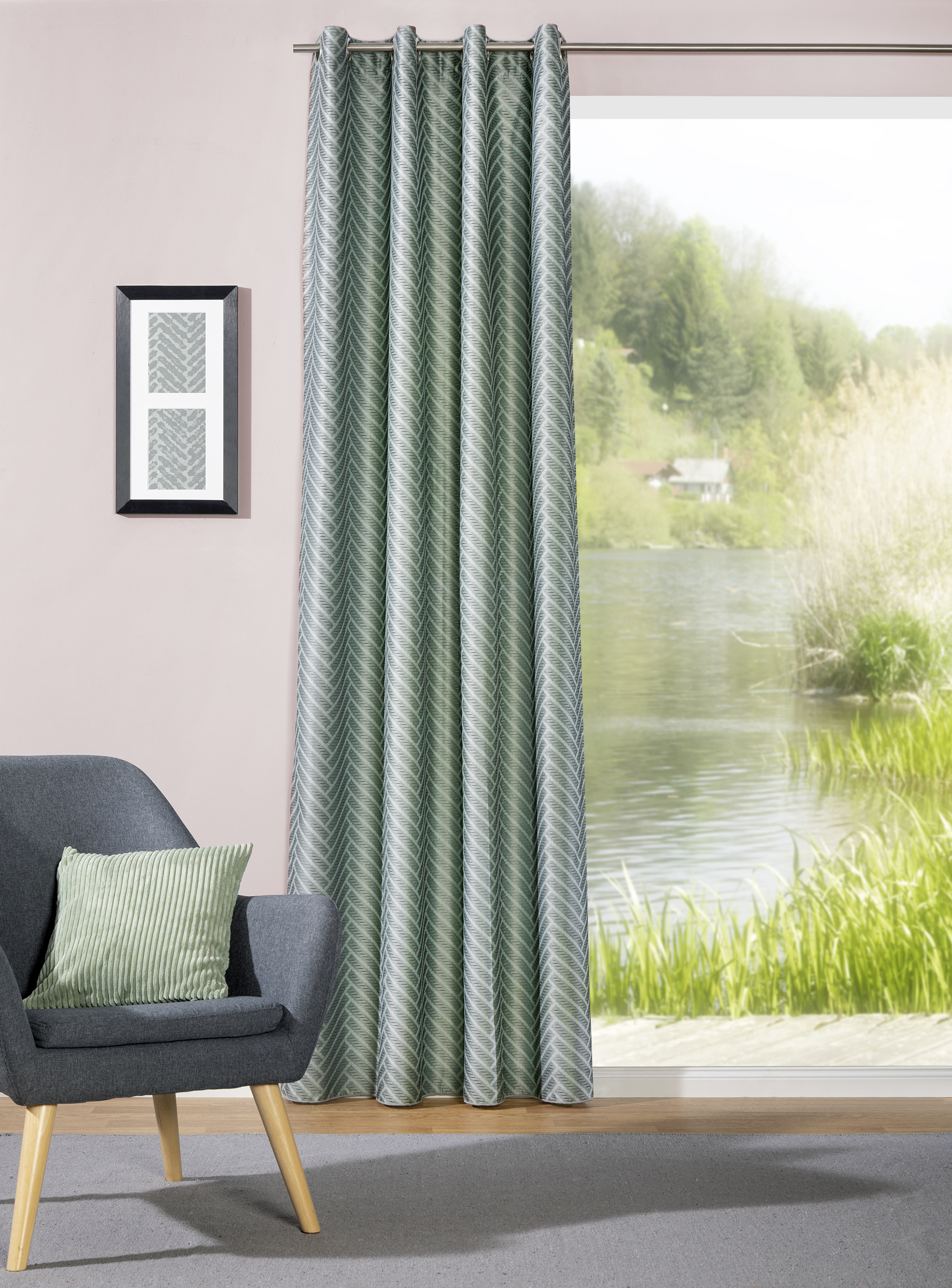 Ösenschal Leonie 140 x 245 cm – Gewebter Jacquard mit grafischer Litzenoptik