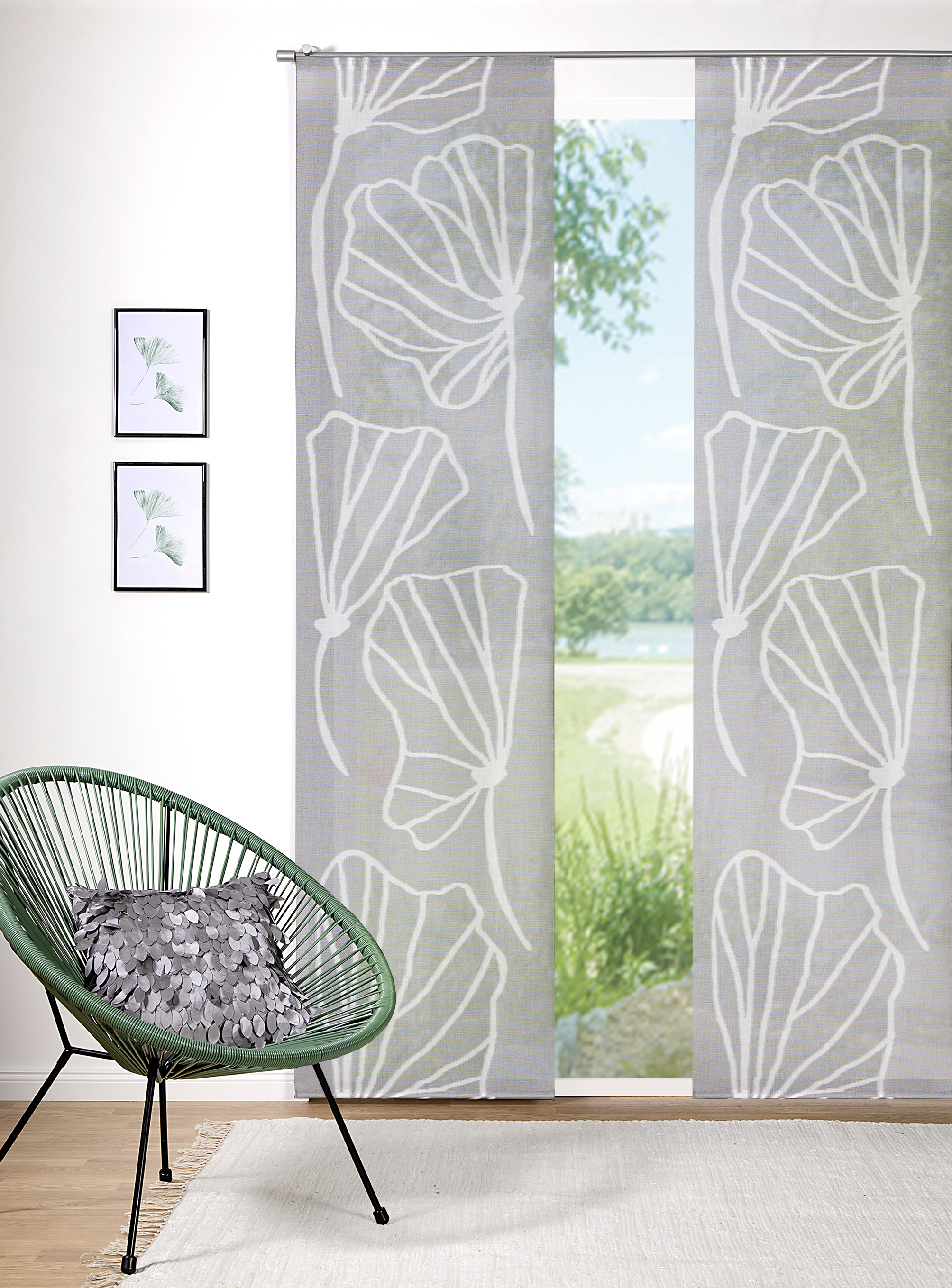 Schiebevorhang Athina 60 x 245 cm – Plakatives Scherli-Blattdesign in hochwertiger Qualität