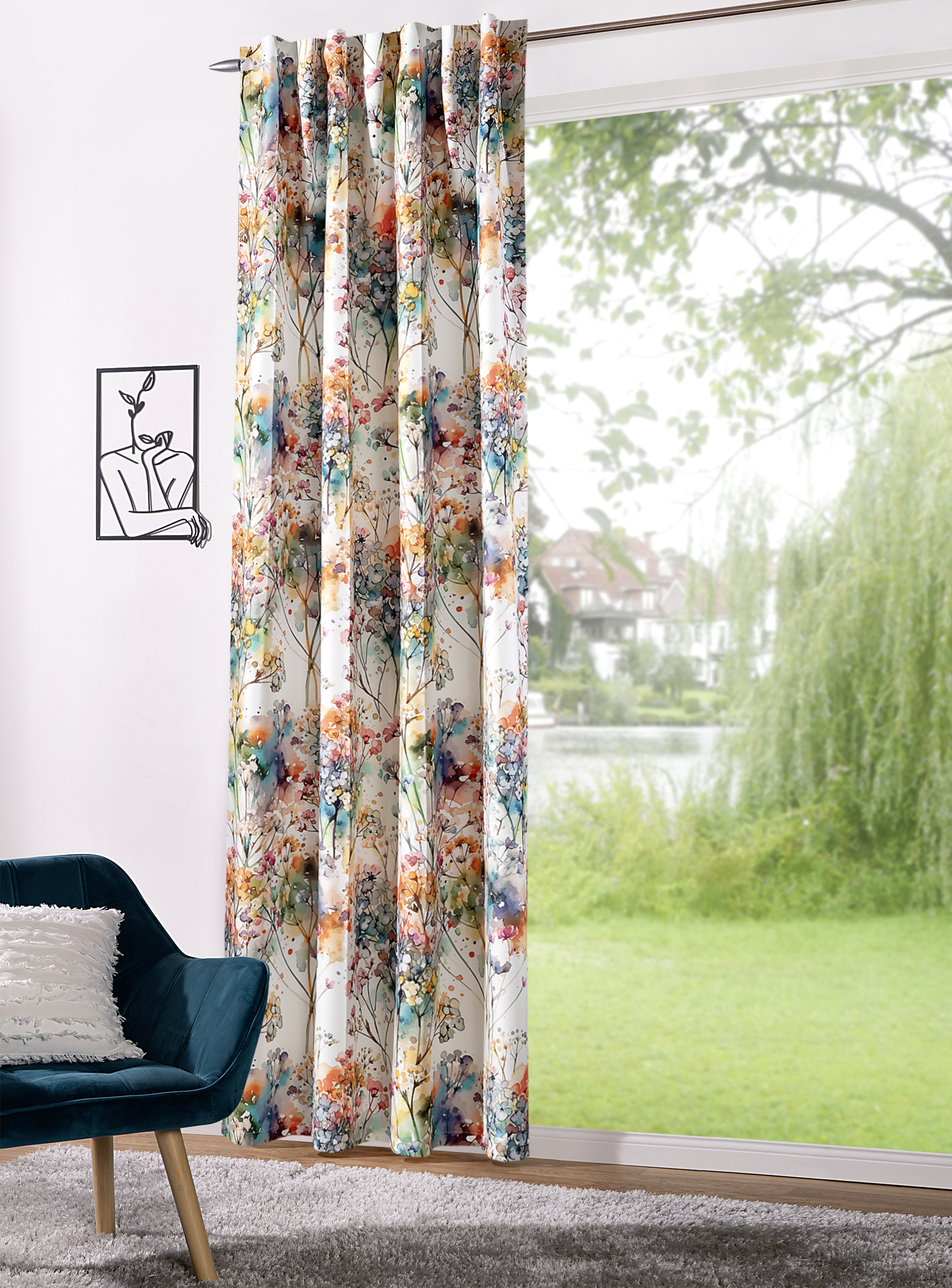 Schal mit verdeckten Schlaufen Rike 140 x 245 cm – Bedrucktes Blumendesign in edler Velvet-Optik