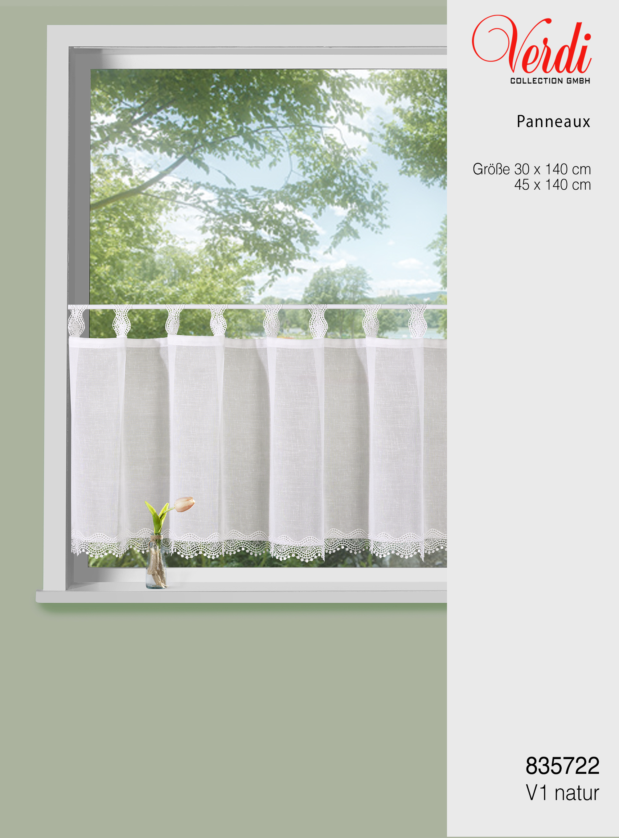 Fertigpanneaux Gerrit – Natürliche Scheibengardine mit verspielter Macramé-Verzierung