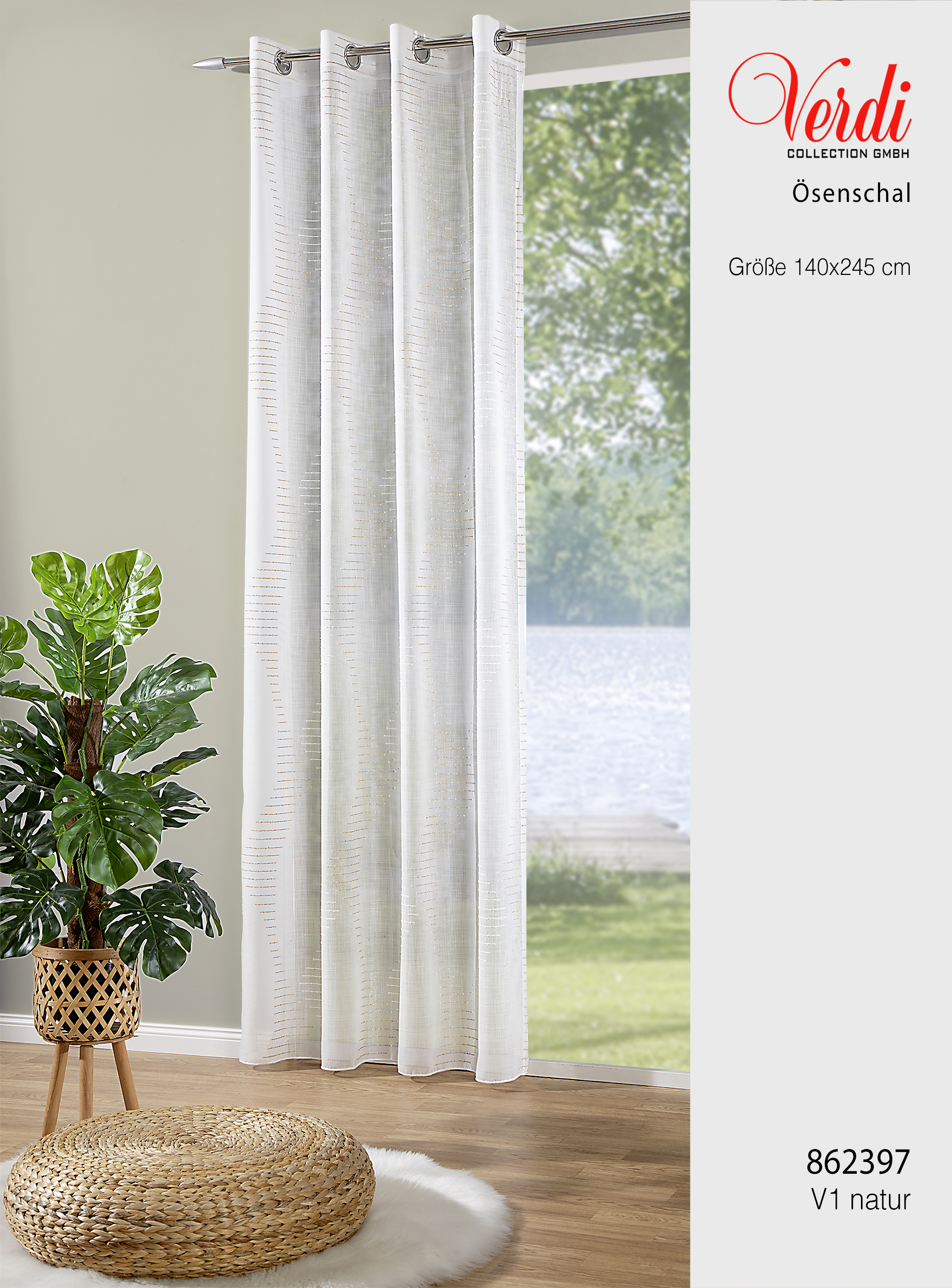Ösenschal Olea 140 x 245 cm – Scherli-Effekt mit Längswelle & Fransen  –