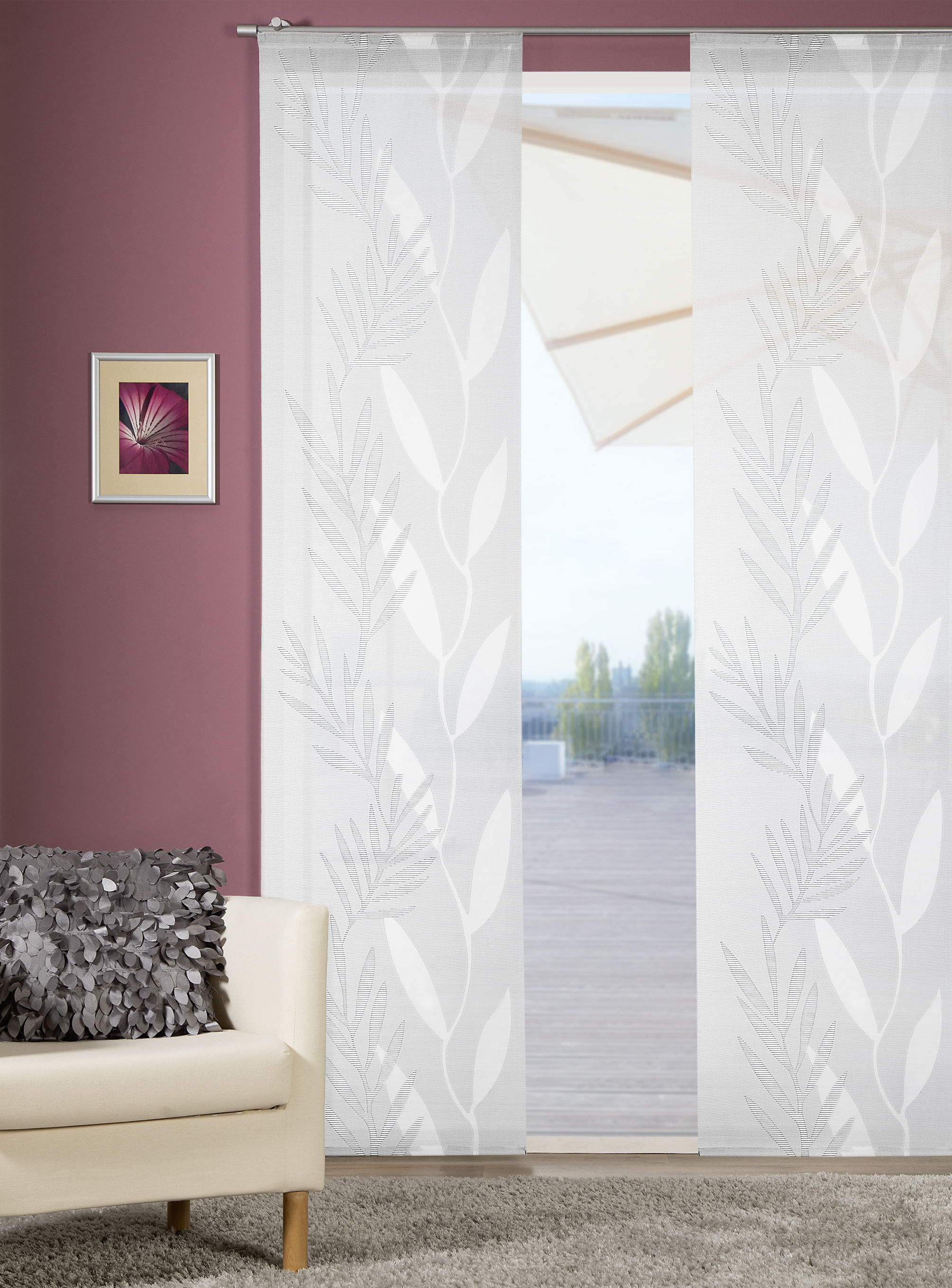 Schiebevorhang Tarik 60 x 245 cm – Modernes Blattdesign in feiner Scherli-Batist-Qualität