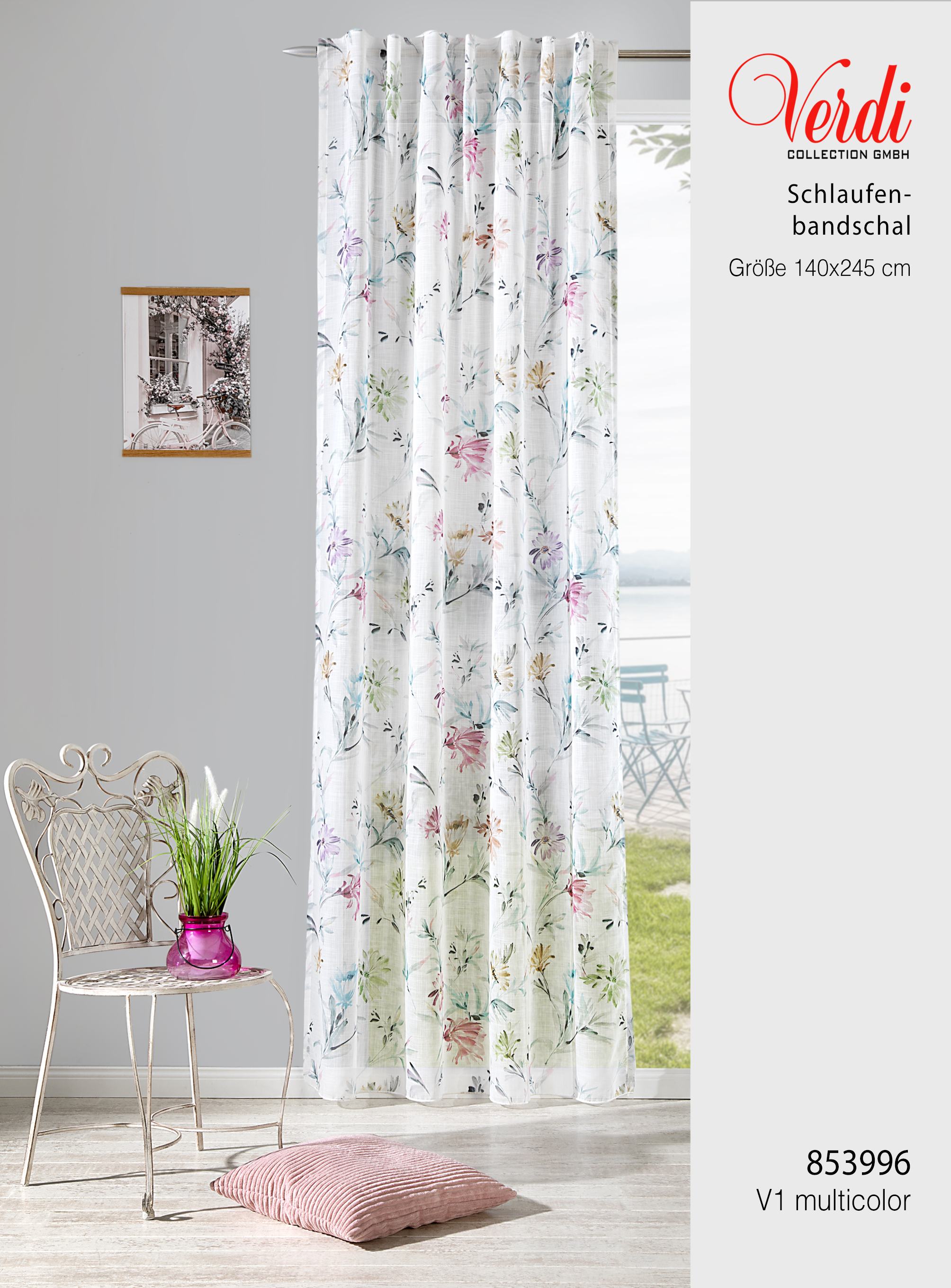 Schal mit verdeckten Schlaufen Astrid 140 x 245 cm – Romantisches Floral-Muster in Multicolor