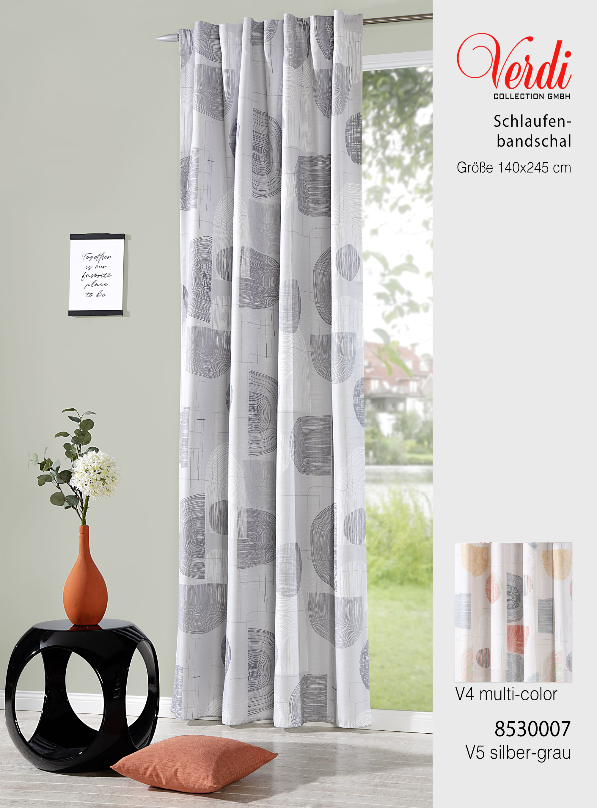Schal mit verdeckten Schlaufen Solveig Blickdicht 140 x 245 cm – Retro-Look & Grafik-Design
