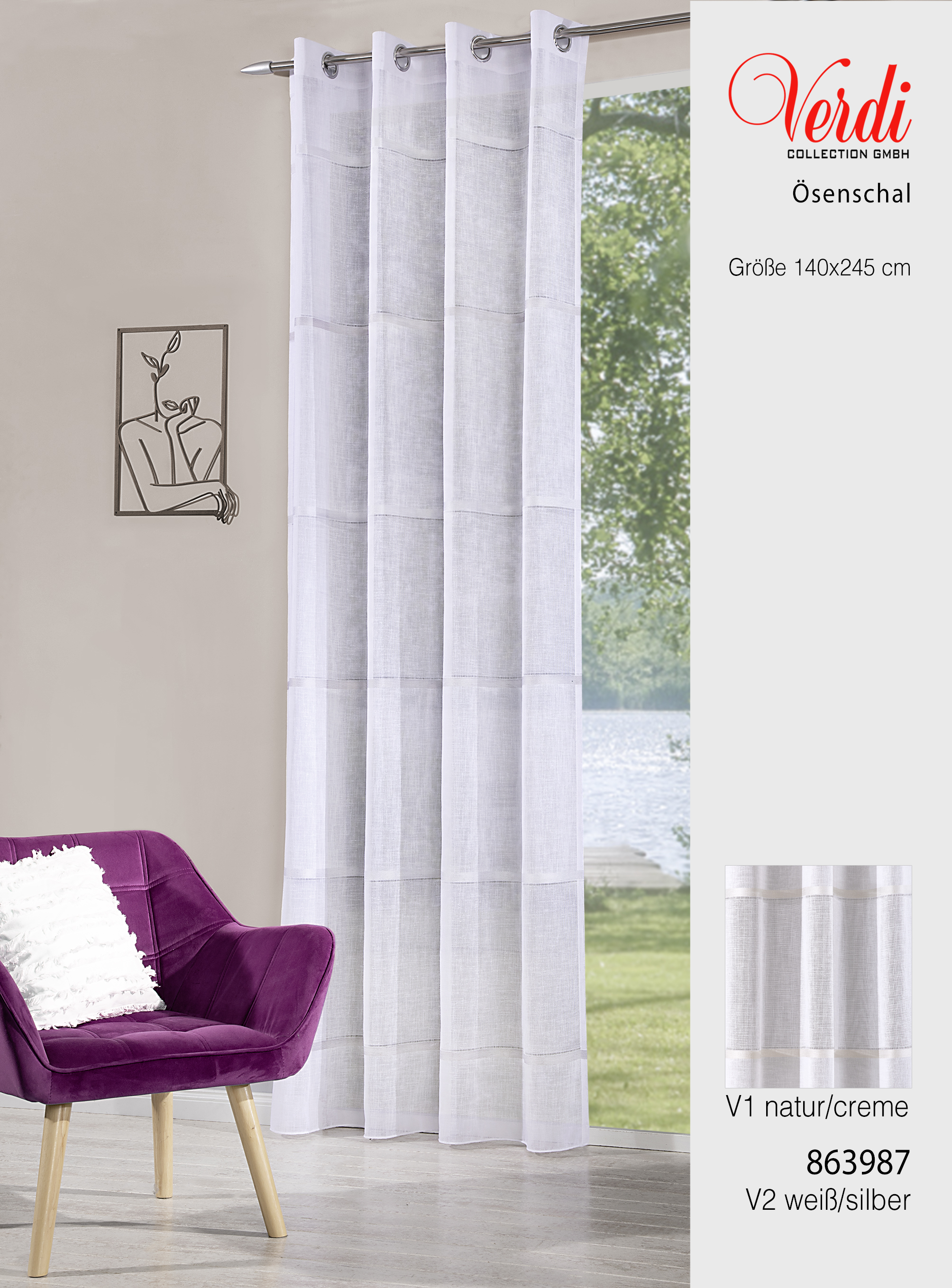Ösenschal Livia 140 x 245 cm – Zeitlose Leinenstruktur für Ihr Zuhause