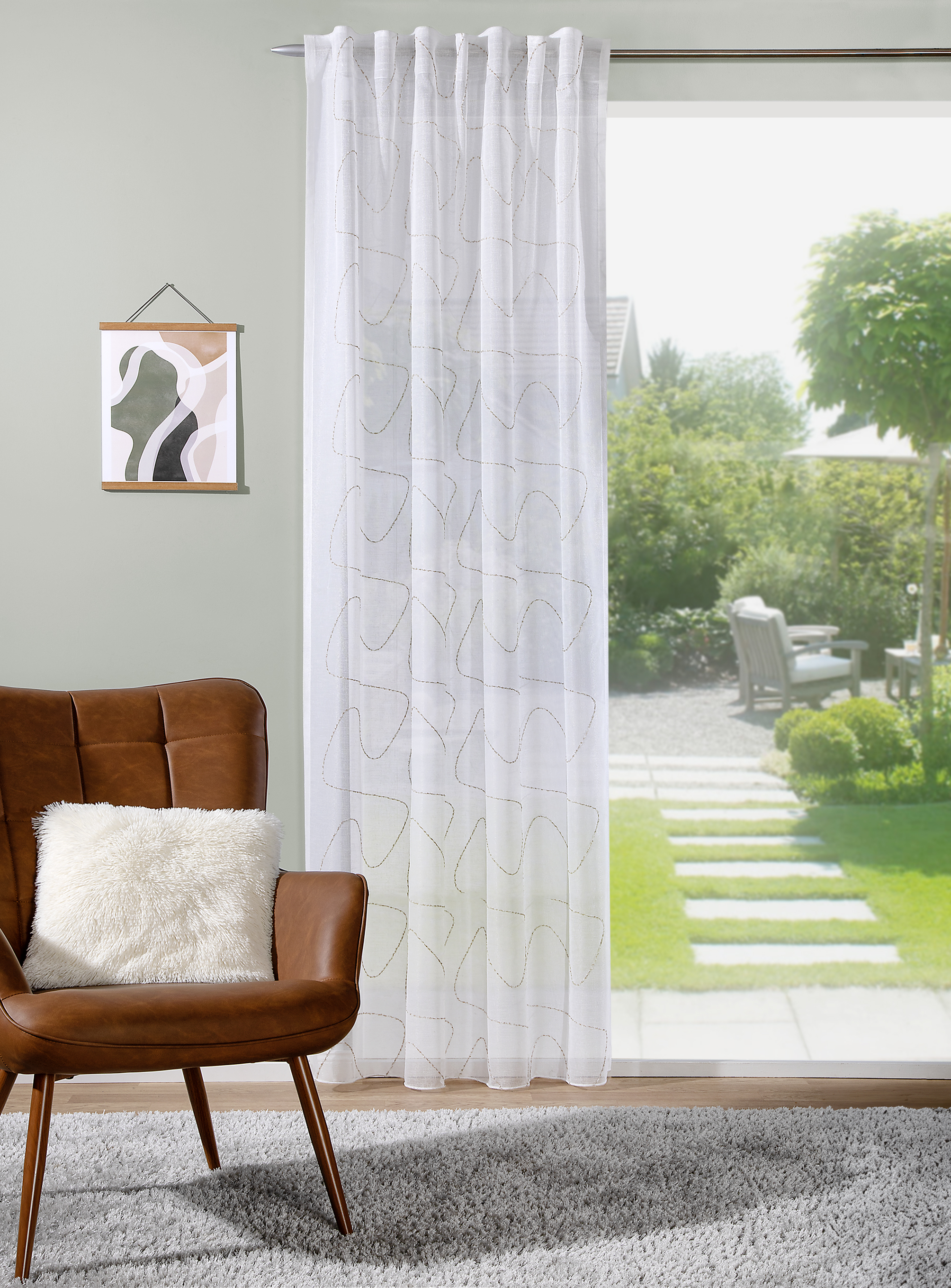 Schal mit verdeckten Schlaufen Tilda 140 x 245 cm – Grafisches Retromuster mit rustikalem Charme