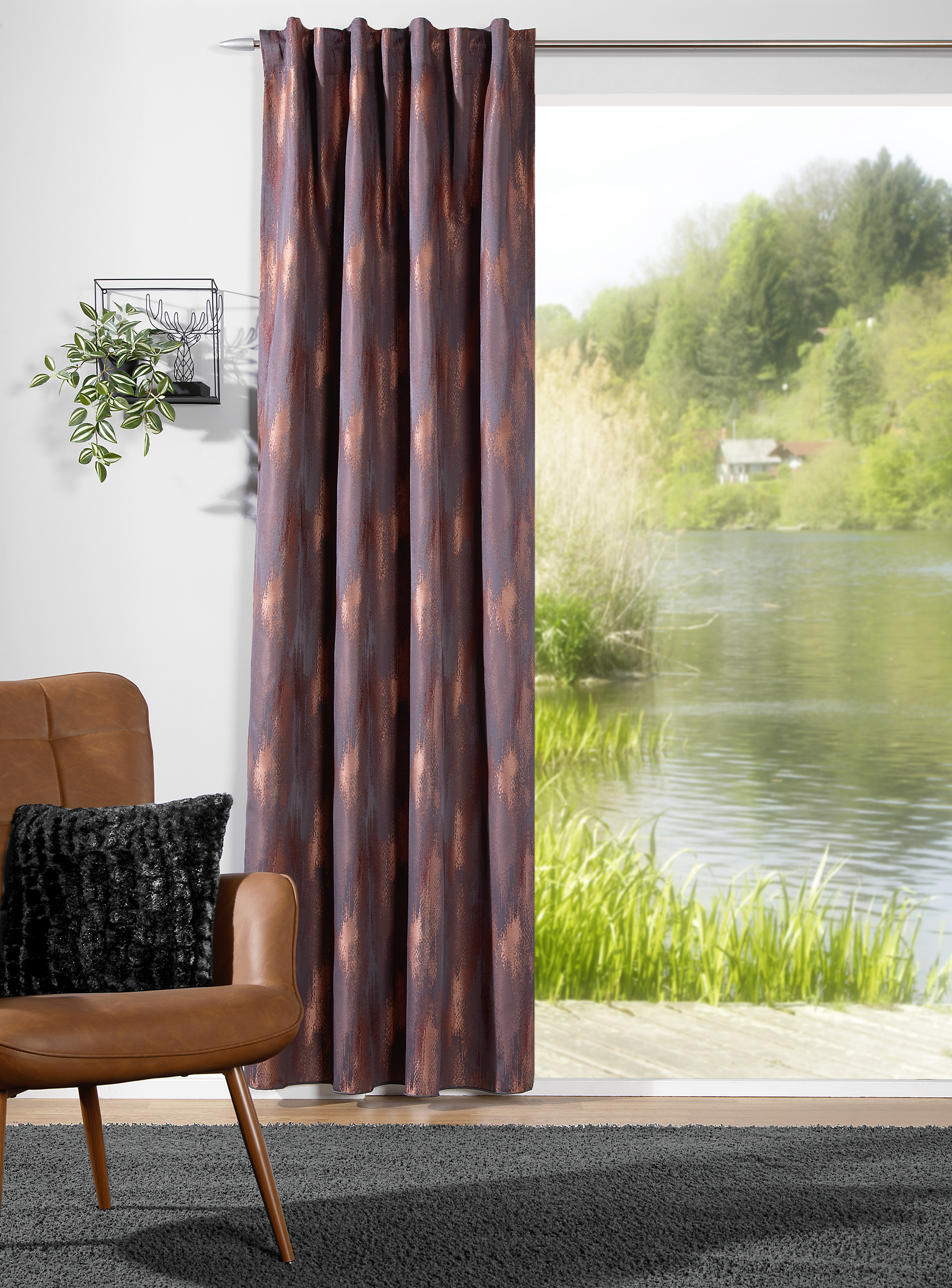 Schal mit verdeckten Schlaufen Yvette 140 x 245 cm – Geflammtes Design mit edlen Metallic-Längseffekten