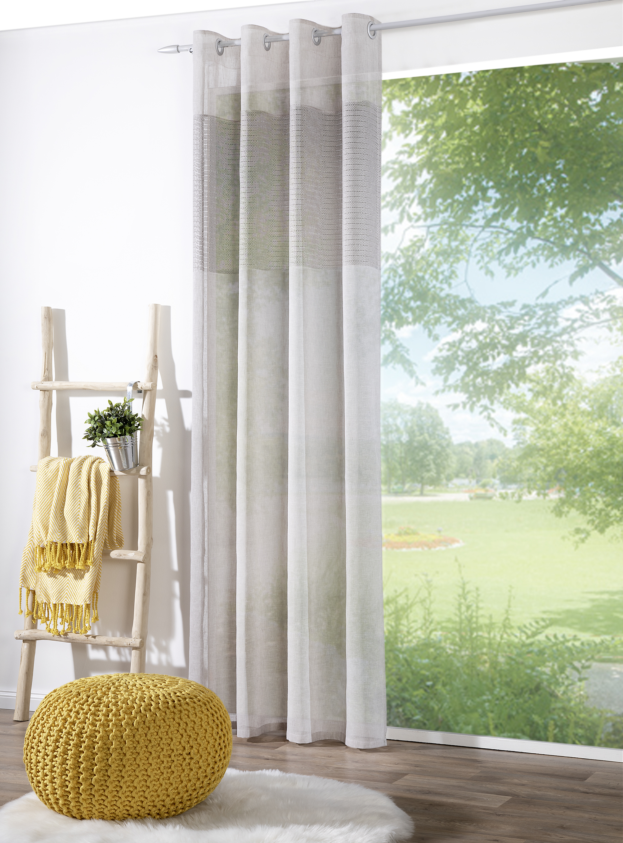 Ösenschal Taja 140 x 245 cm – Natürliche Leinenstruktur mit grobem Struktur-Einsatz