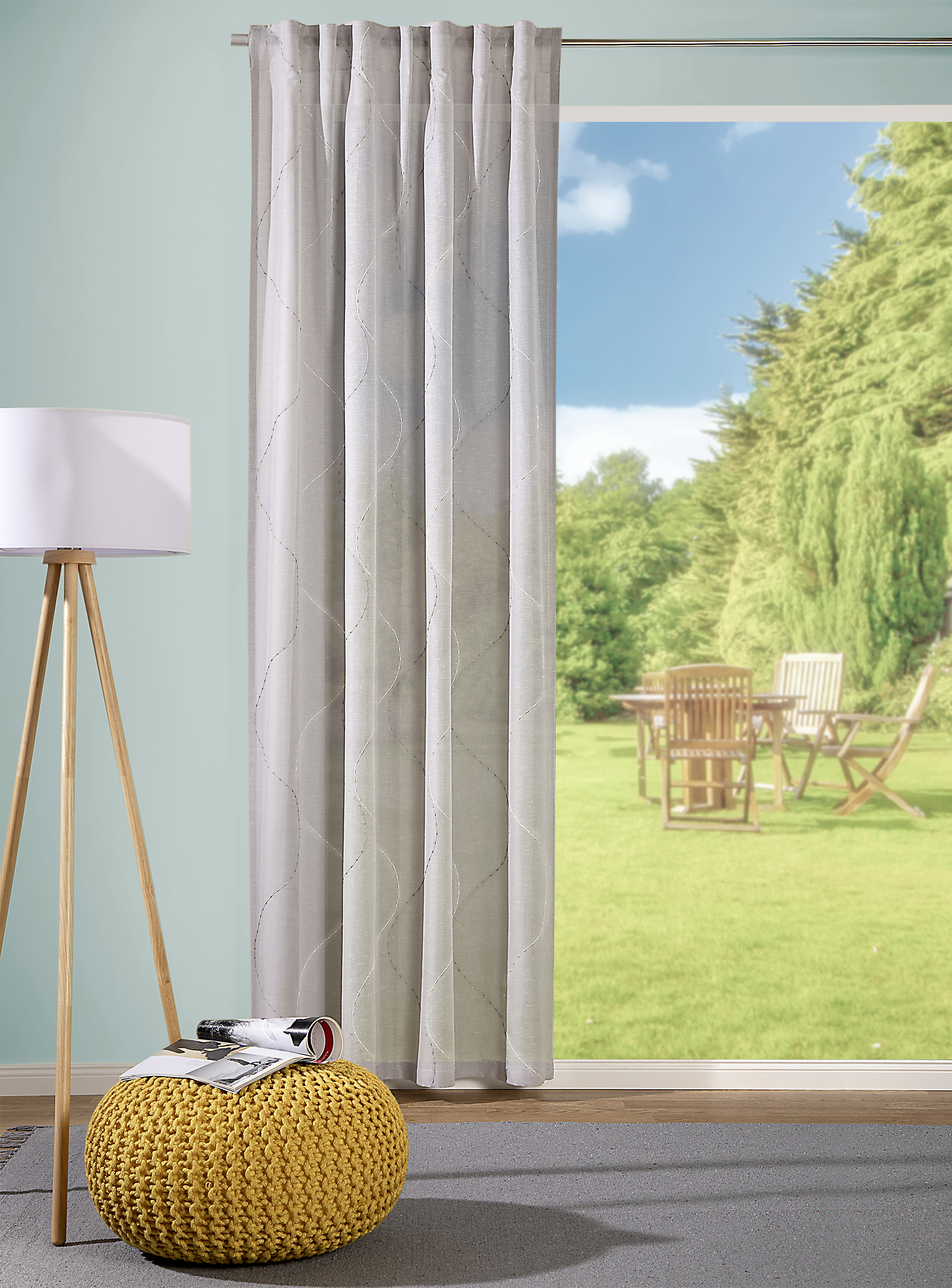 Schal mit verdeckten Schlaufen Conchita 140 x 245 cm – Elegante Längswelle mit Leinenanteil