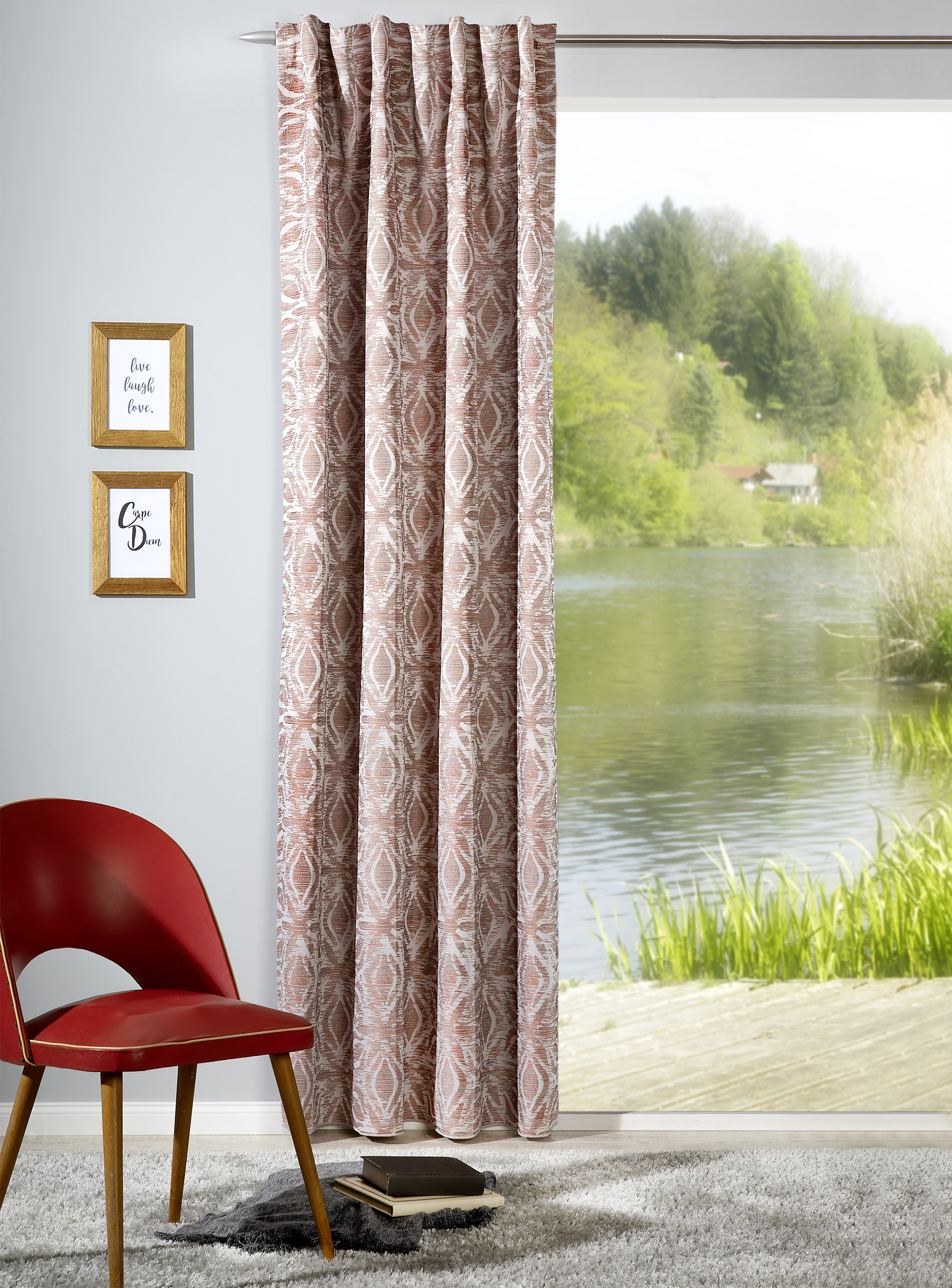 Schal mit verdeckten Schlaufen Ruby 140 x 245 cm  – Schwerer Dekostoff mit extravaganter Jacquard-Musterung