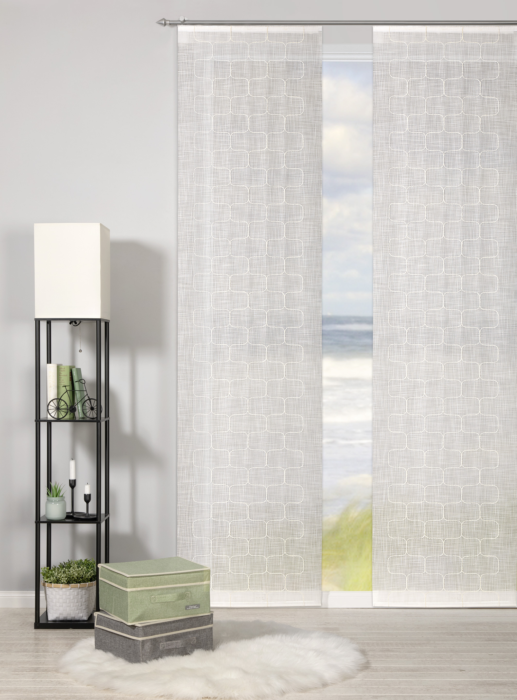 Schiebevorhang Rosie – Allover-Design im Retro-Look mit feiner Stickerei