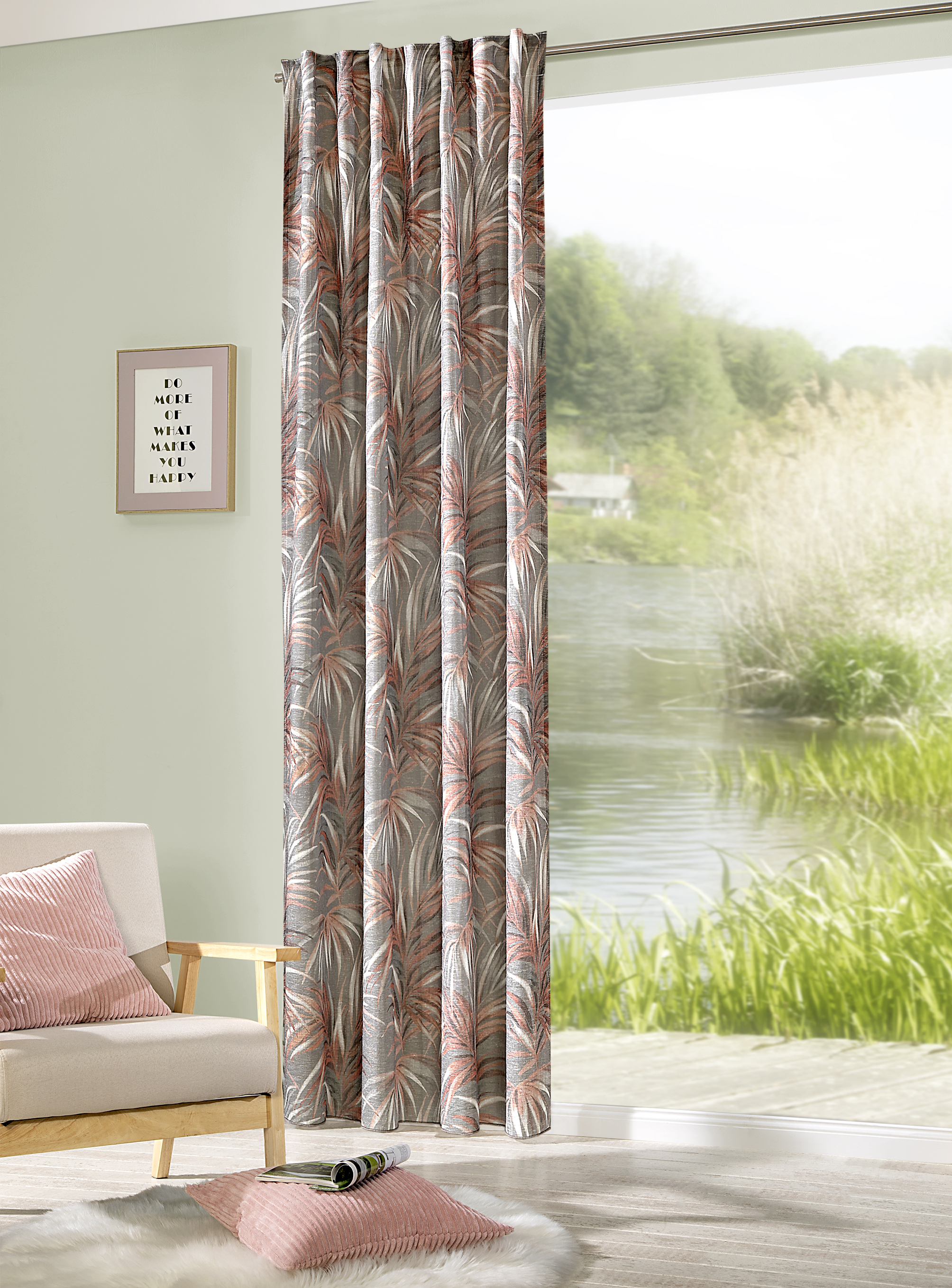 Schal mit verdeckten Schlaufen Damaris 140 x 245 cm – Moderner Dschungeldruck auf Natur-Gewebe