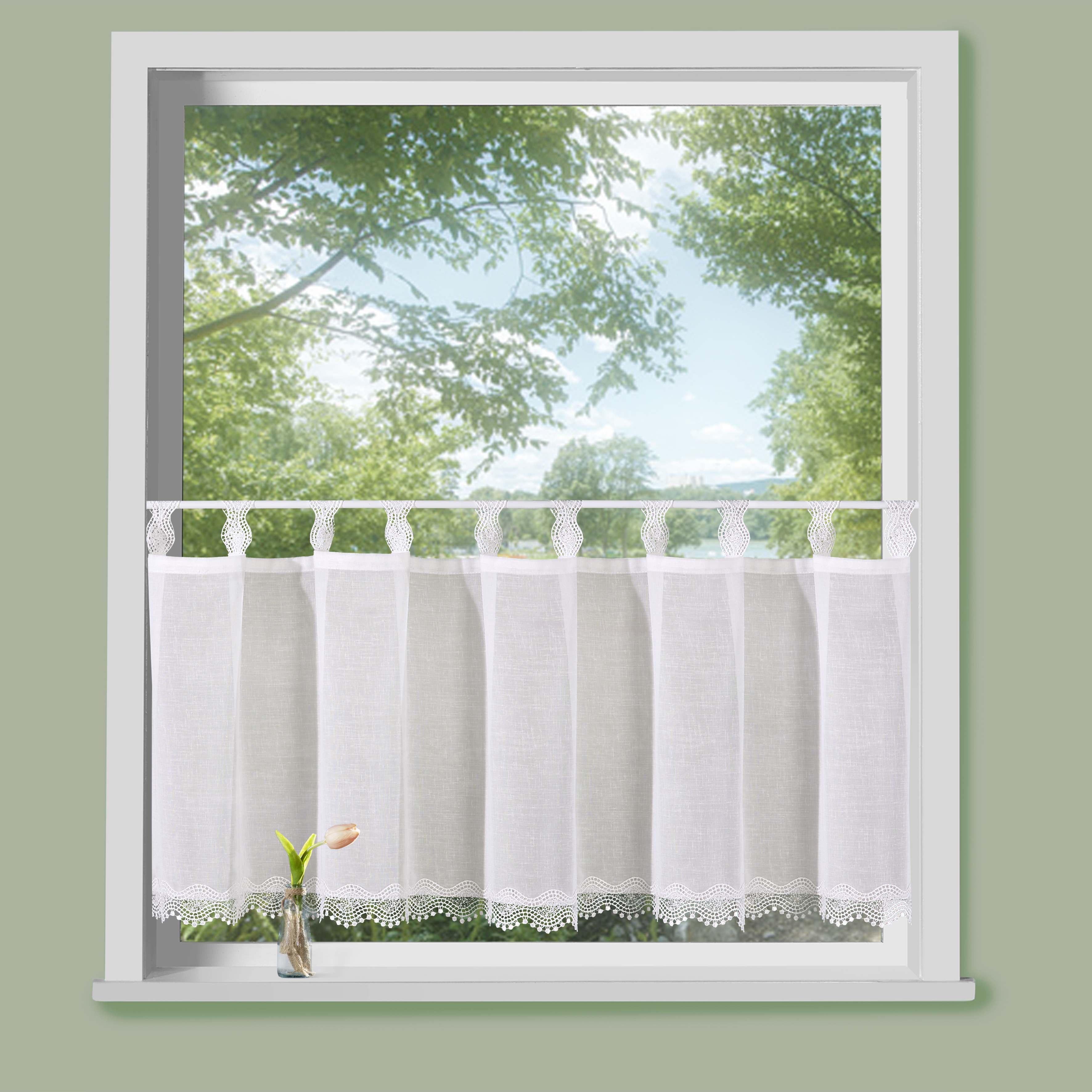 Fertigpanneaux Gerrit – Natürliche Scheibengardine mit verspielter Macramé-Verzierung