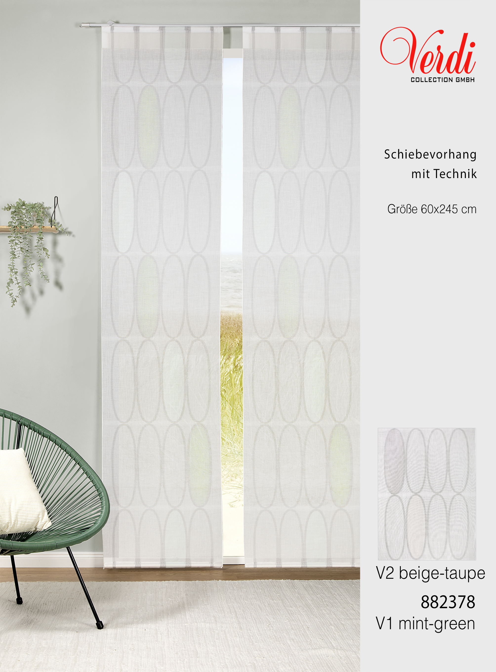 Schiebevorhang Fernanda 60 x 245 cm – Halbtransparente Deko-Qualität