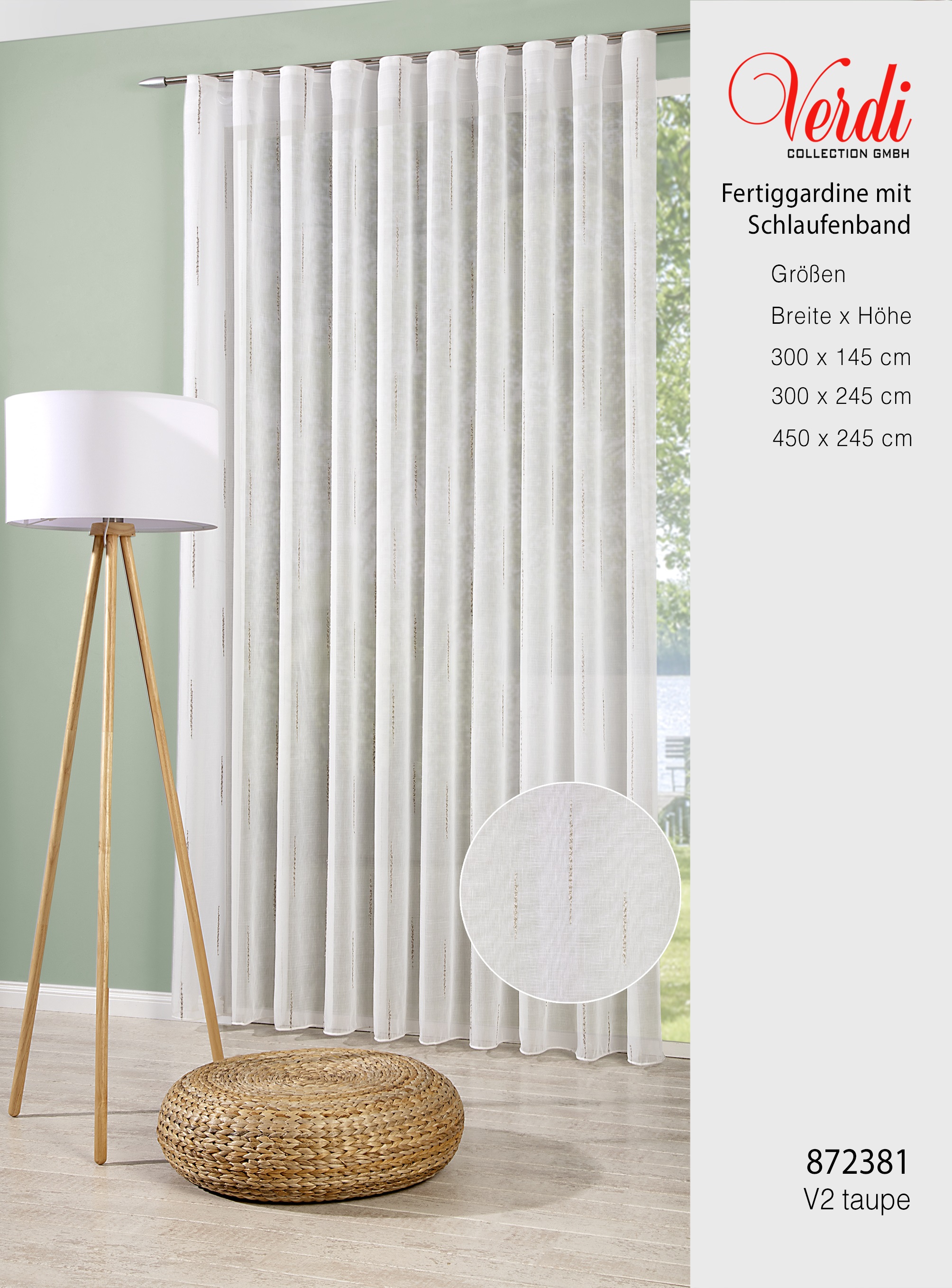 Fertigstore Hilda – Natürliches Scherli-Design mit Längseffekt und Schlaufenband