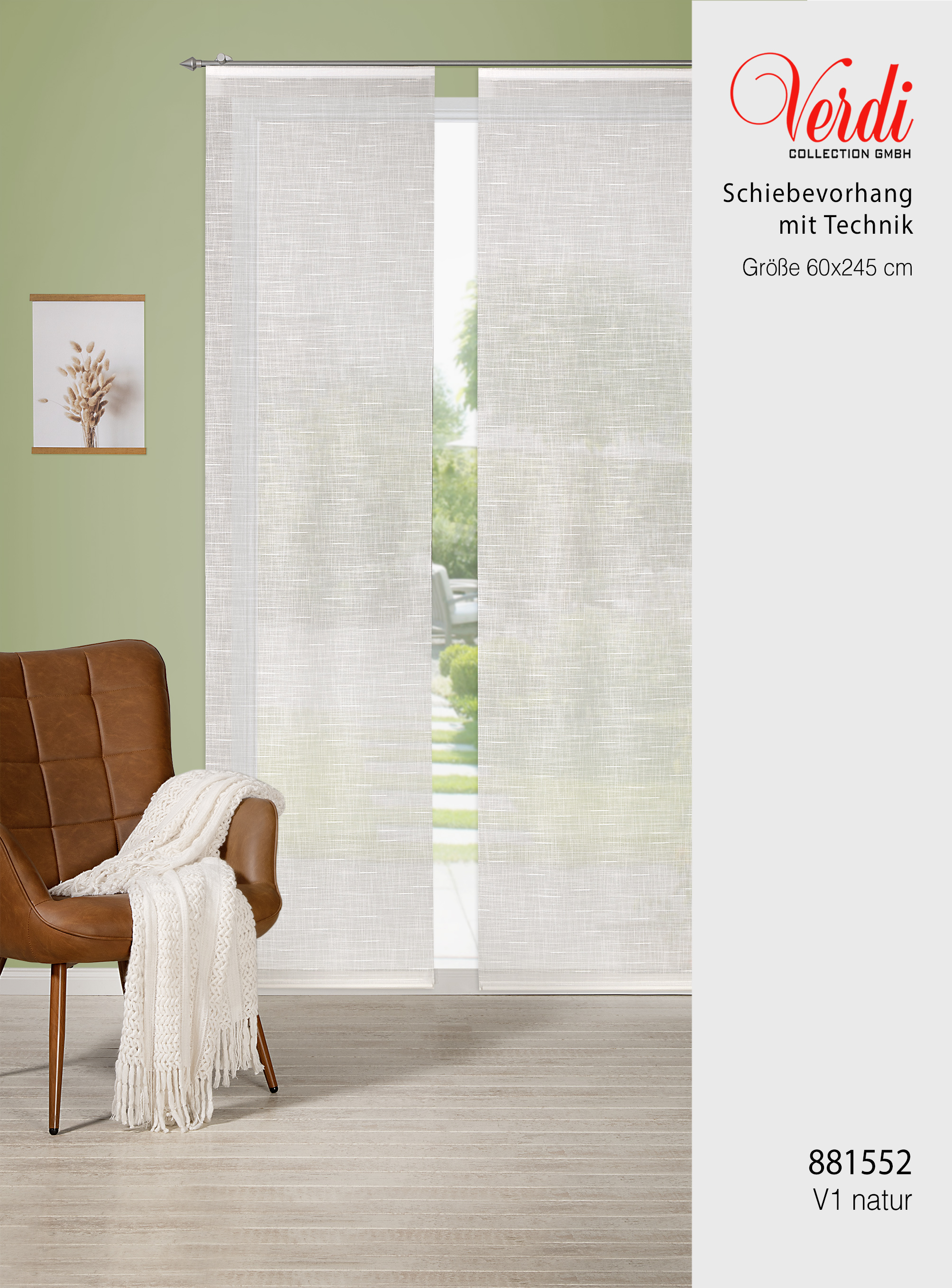 Schiebevorhang Maxine 60 x 245 cm – Modernes Design mit quer verlaufender Unihaptik & Garneffekten