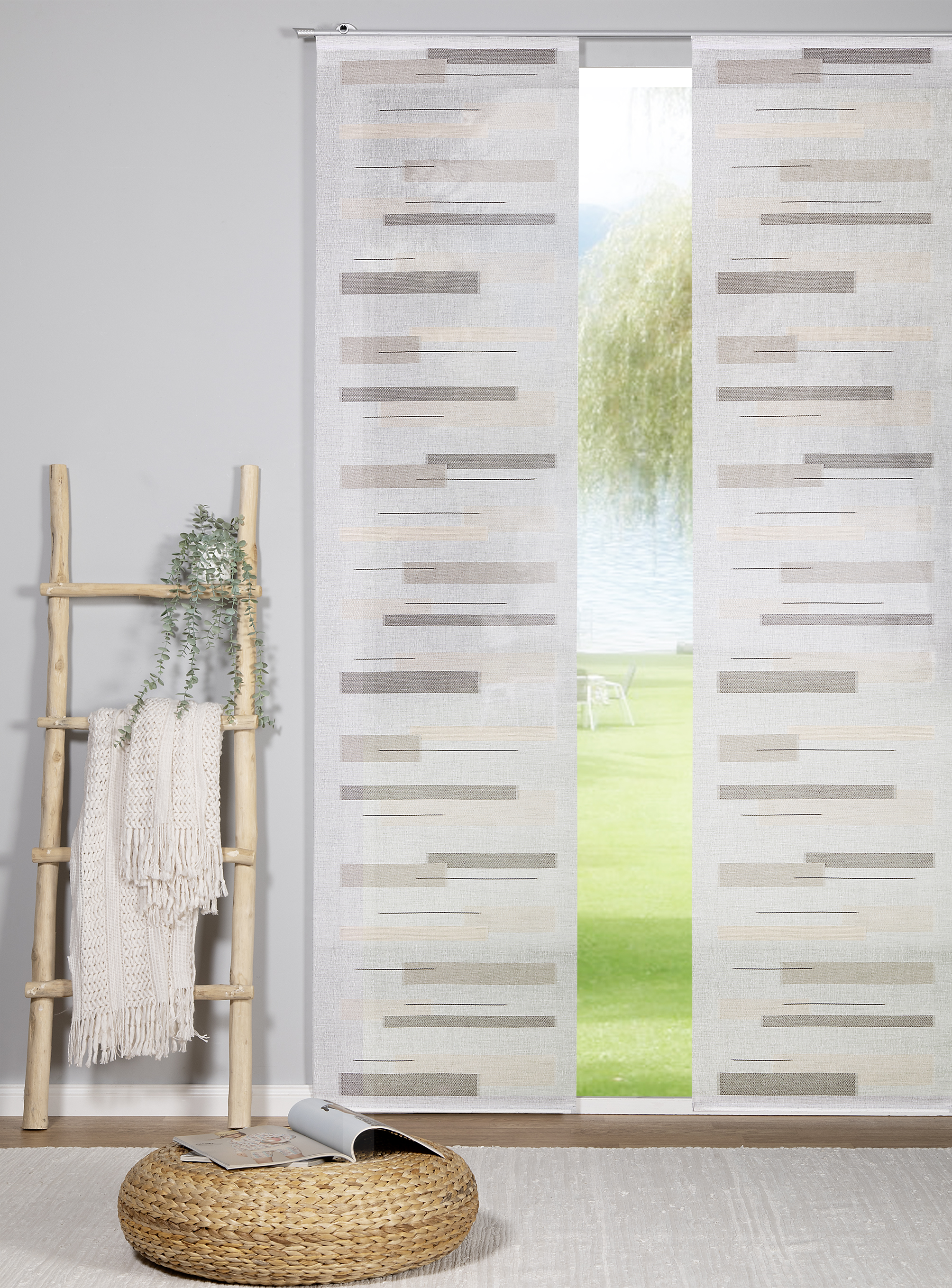 Schiebevorhang Perla 60 x 245 cm – Melangegarn mit Scherli-Querstreifen