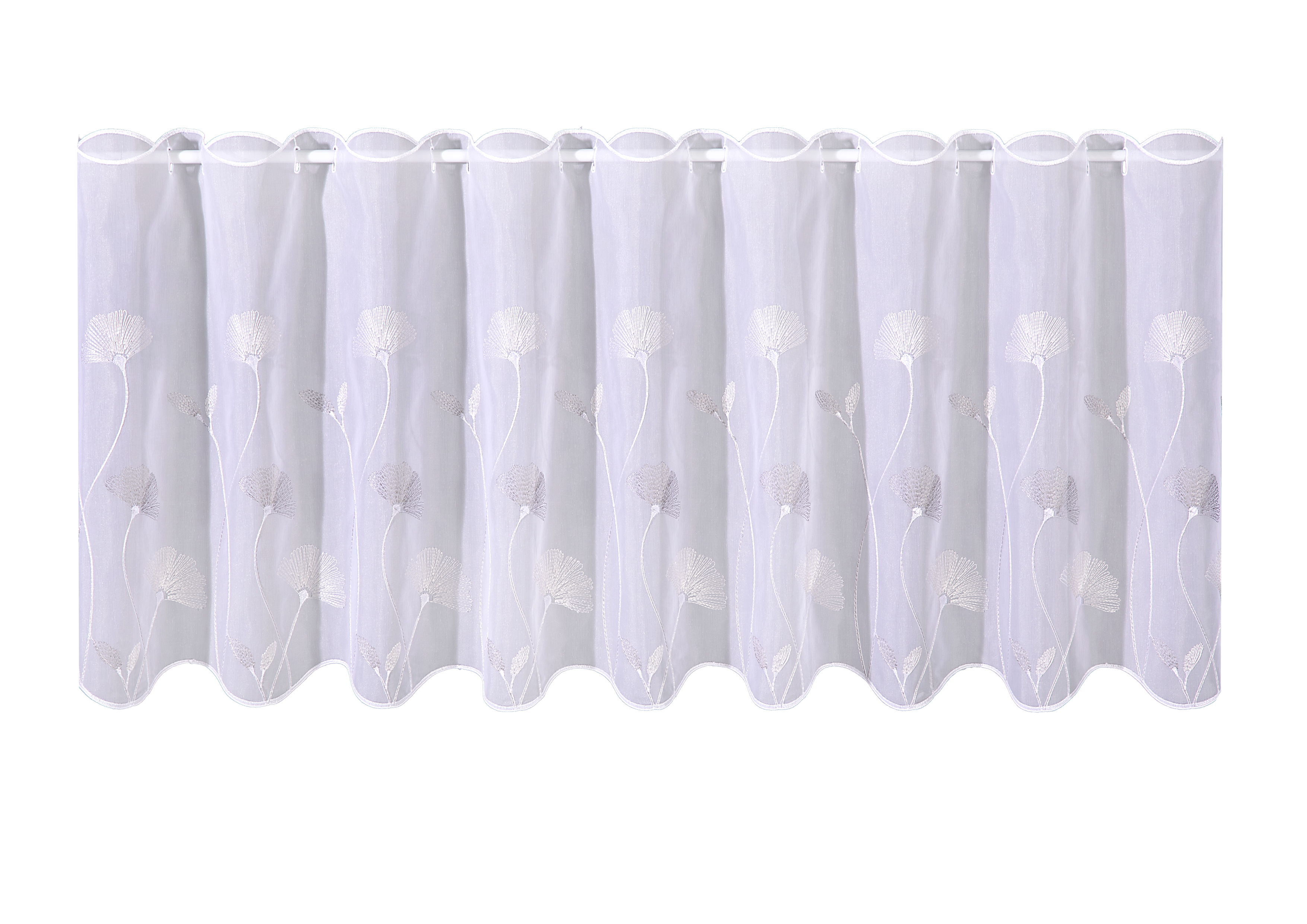 Fertigpanneaux Birte – Bestickte Scheibengardine mit Naturmotiven & Bogenabschluss