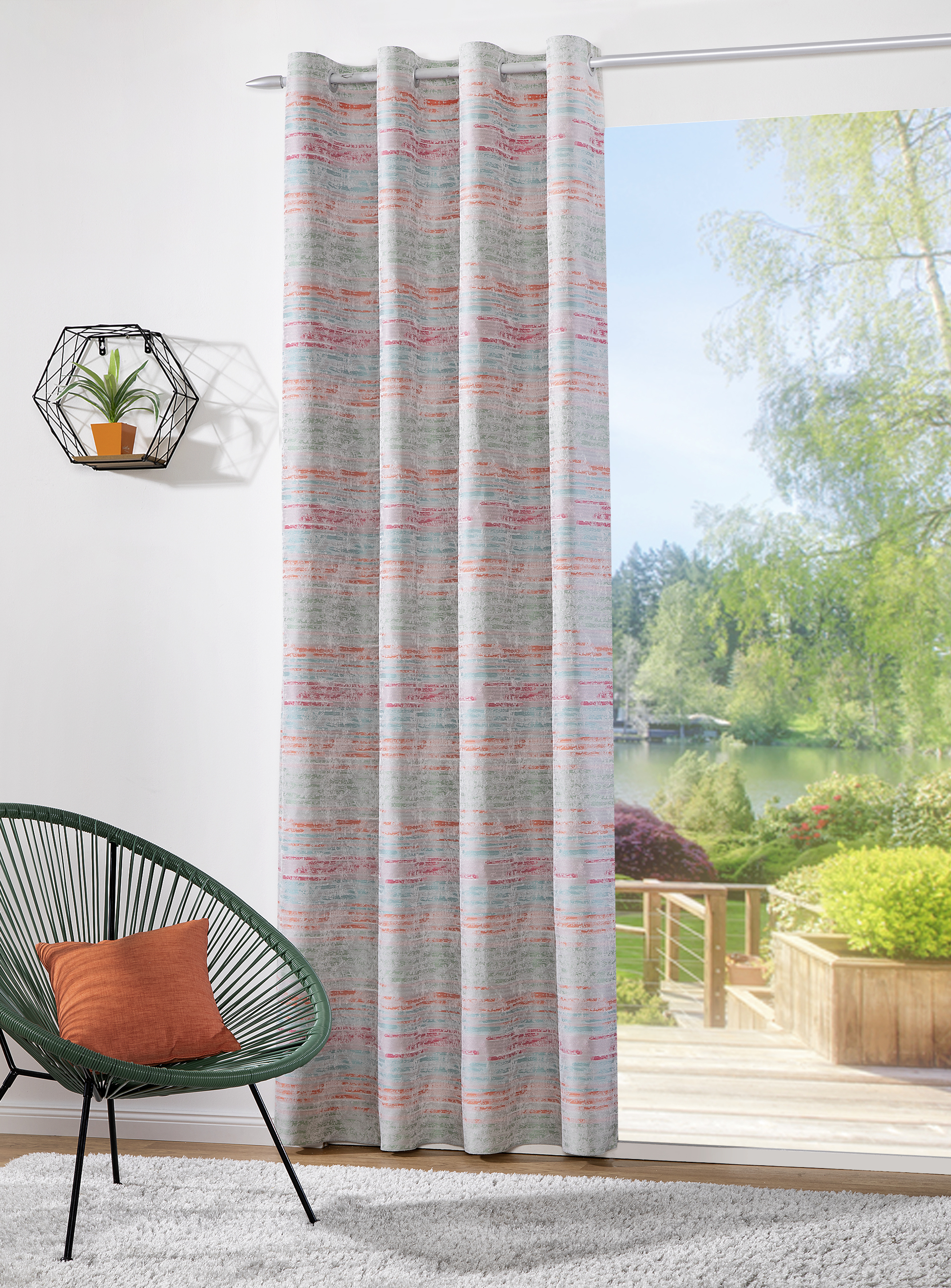 Ösenschal Juliette 140 x 245 cm – Frische Multicolor-Streifen in hochwertiger Jacquard-Qualität