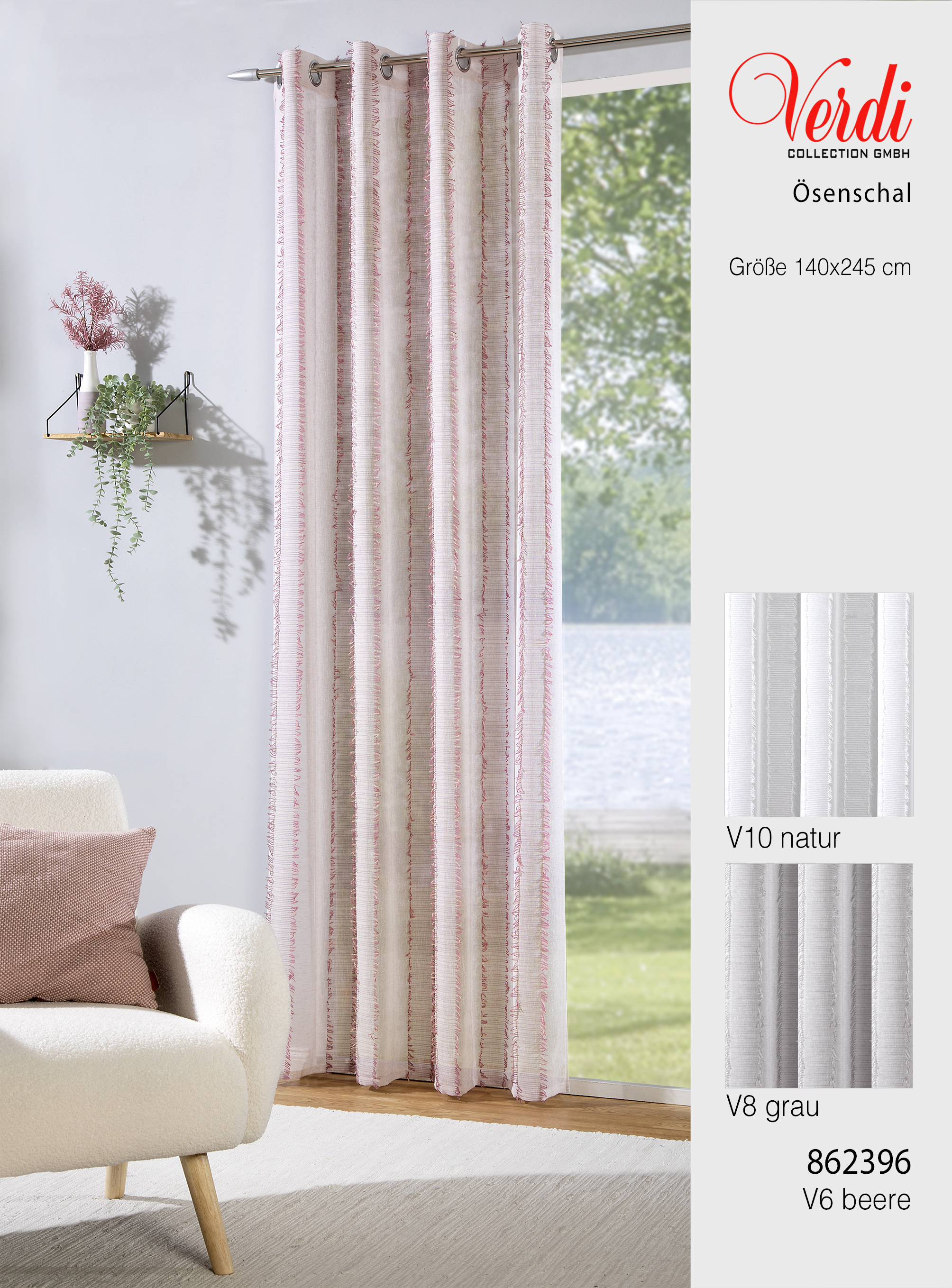 Ösenschal Mathilda – Längsbetonter Uni-Look mit Scherli-Effekt 140 x 245 cm –