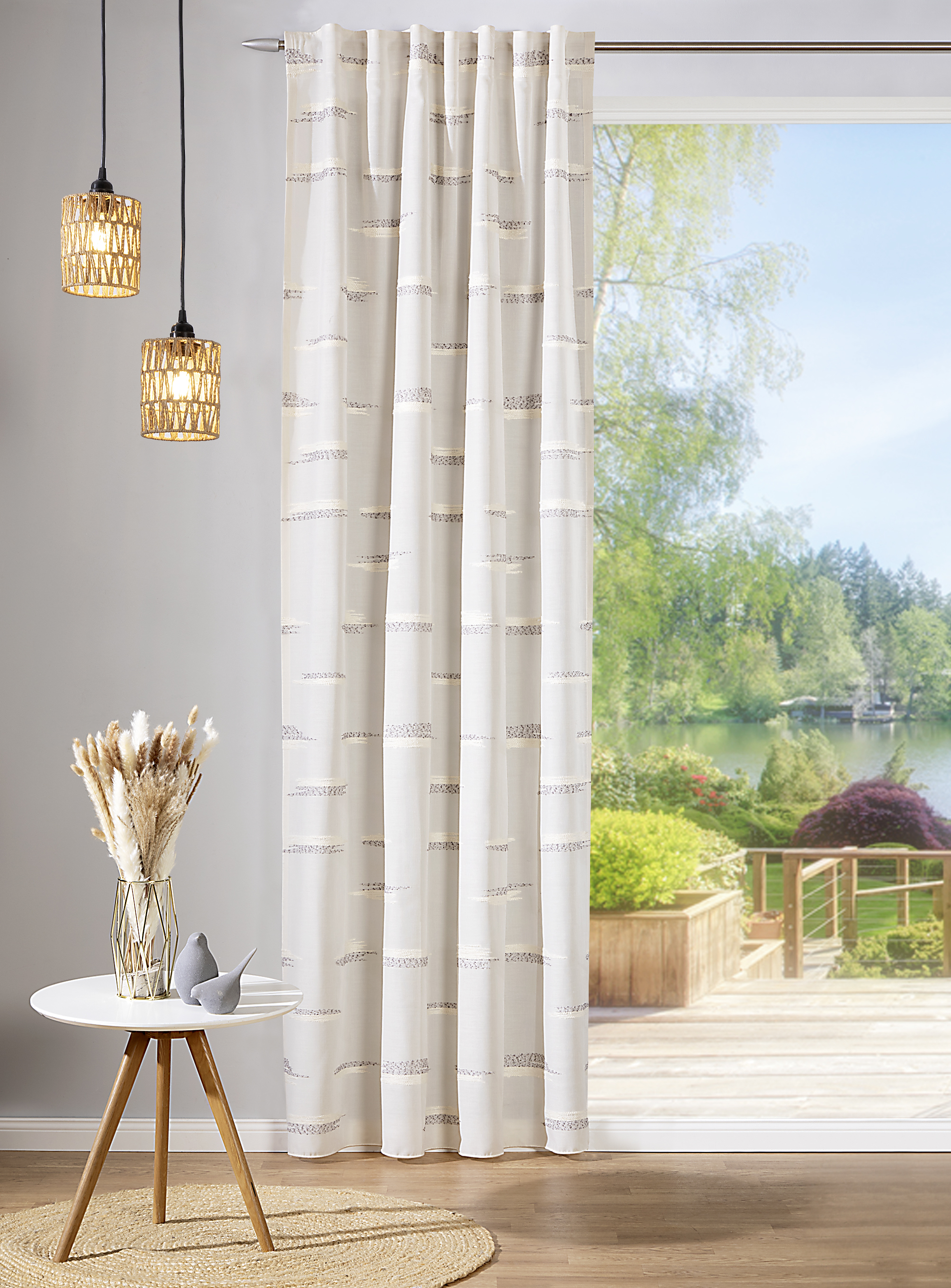 Schal mit verdeckten Schlaufen 140 x 245 cm – Modernes Scherli-Design mit Bouclégarn in Natur-Optik