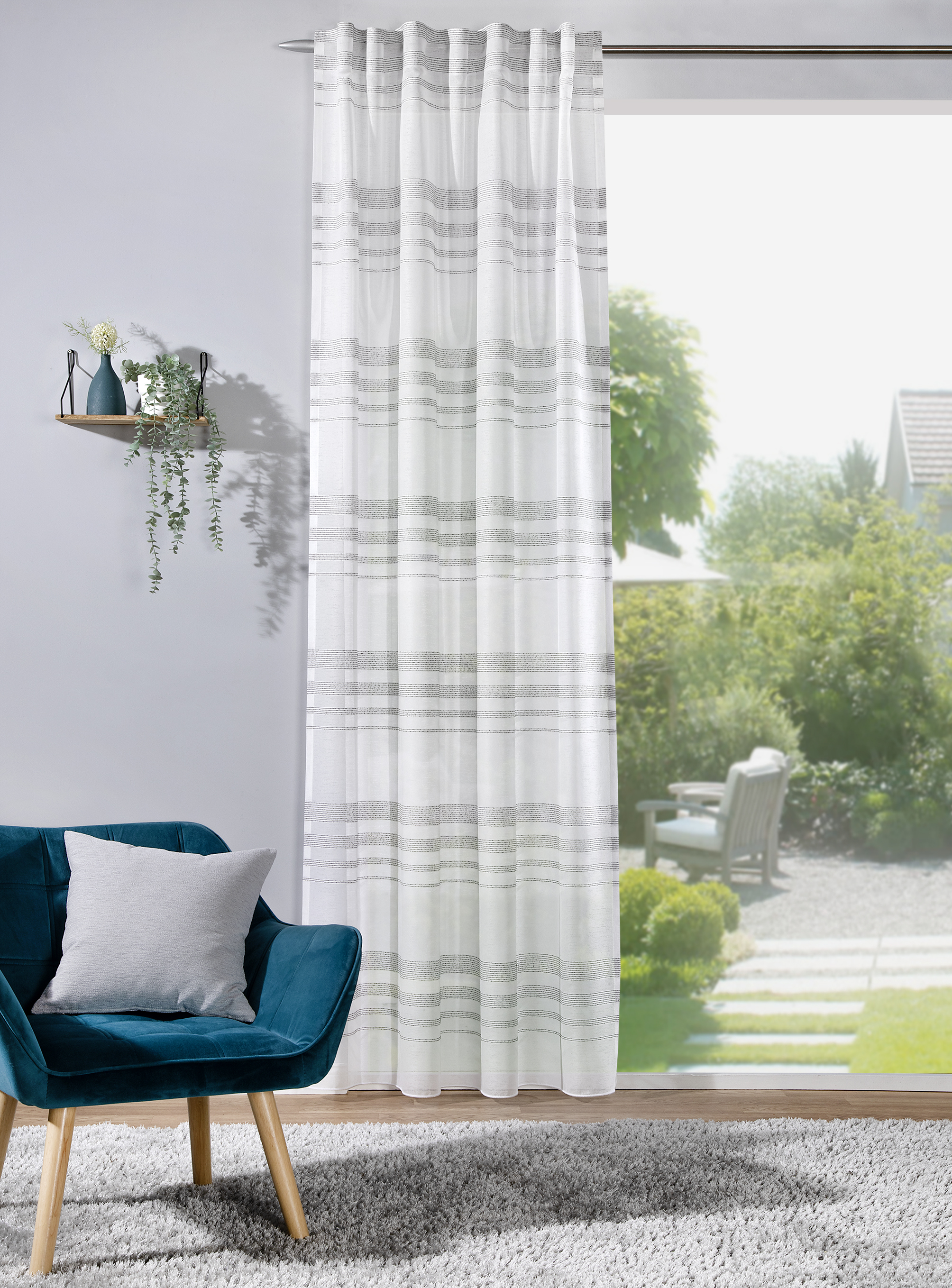 Schal mit verdeckten Schlaufen Rosalie 140 x 245 cm – Weichfließender Deko mit Querstreifen