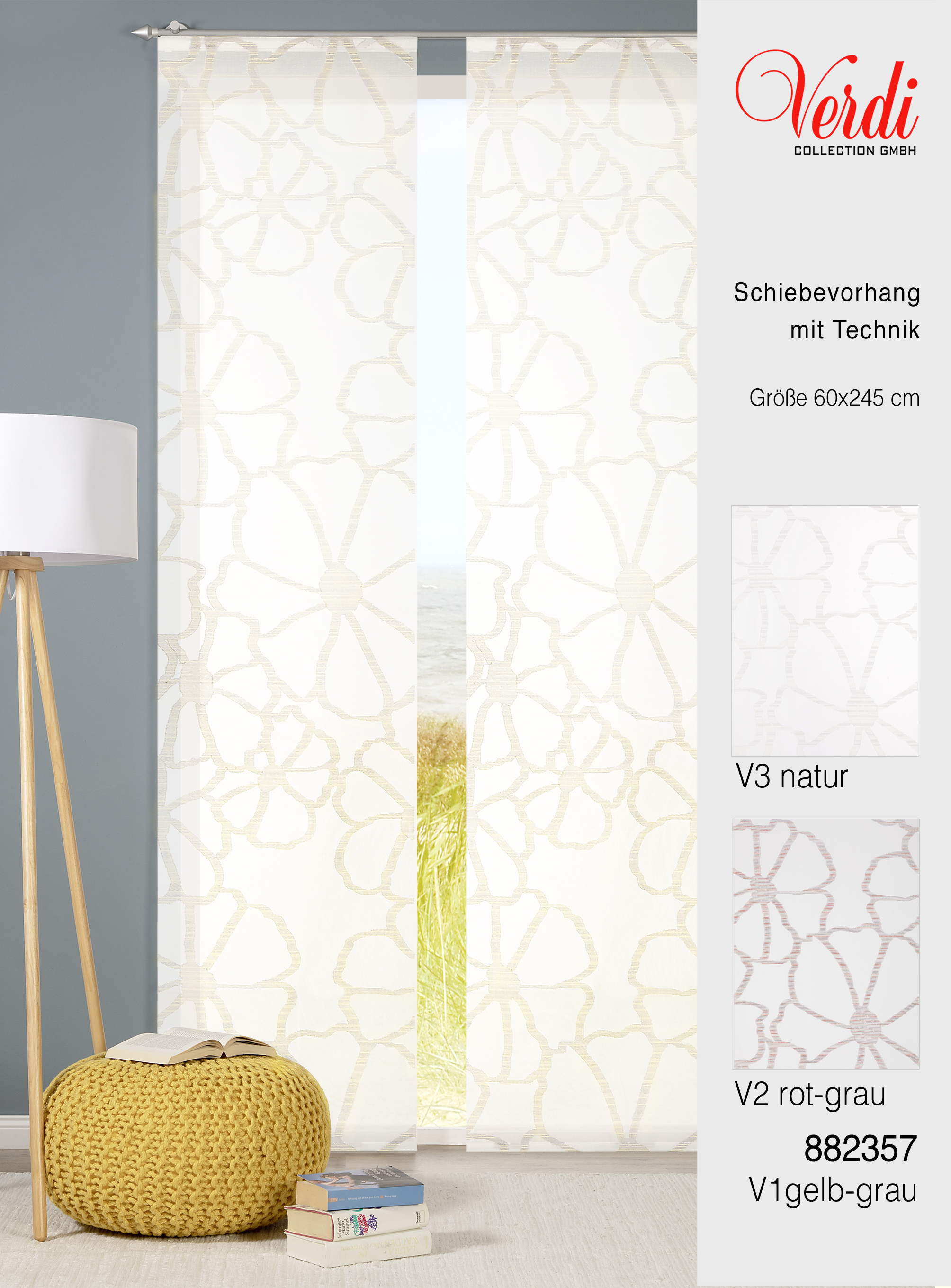 Schiebevorhang Rovena 60 x 245 cm – Florales Positiv-Negativ-Design in Scherli-Qualität