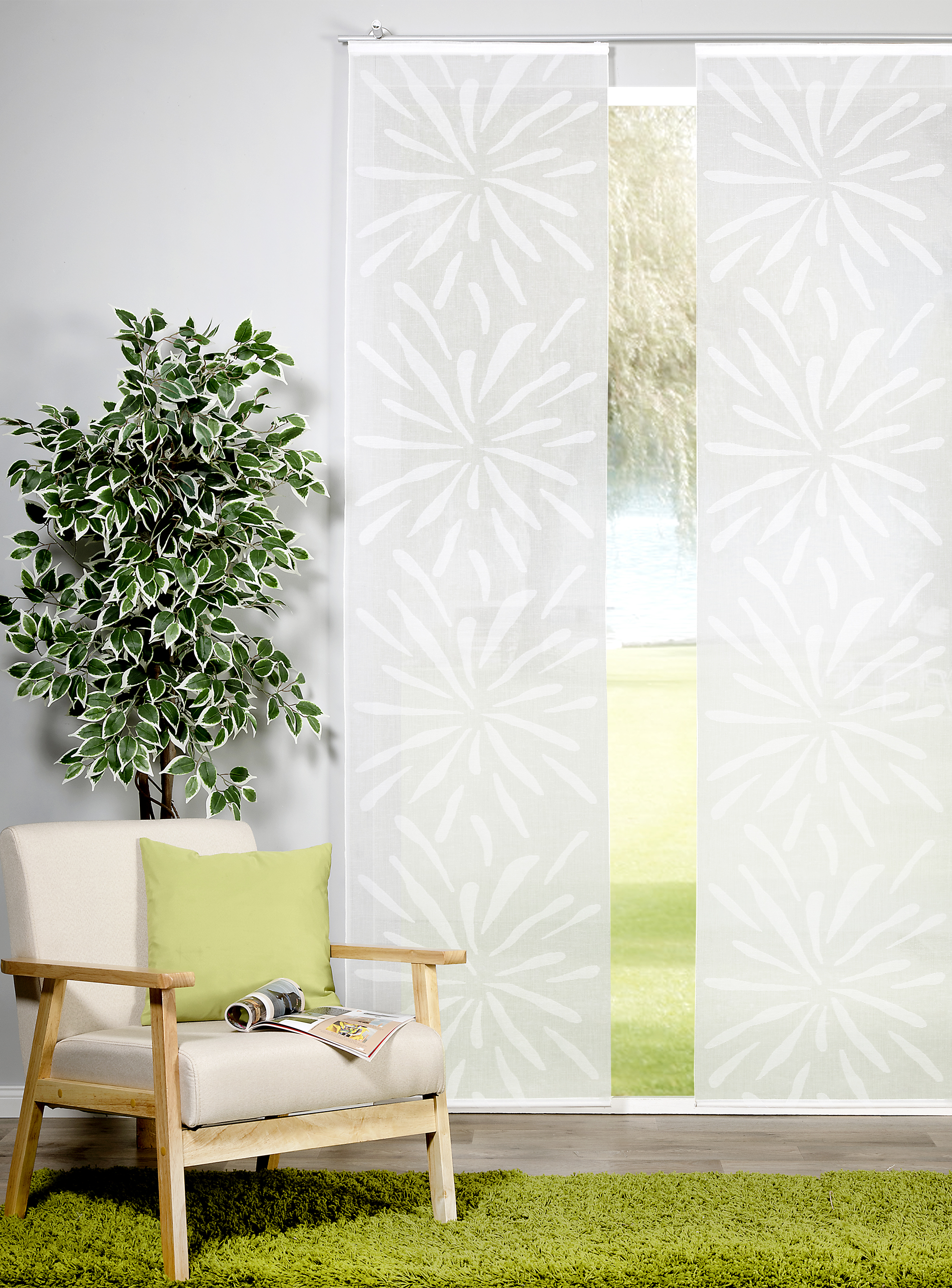 Schiebevorhang Lea 60 x 245 cm – Florales Scherli-Design in Positiv-Negativ-Optik