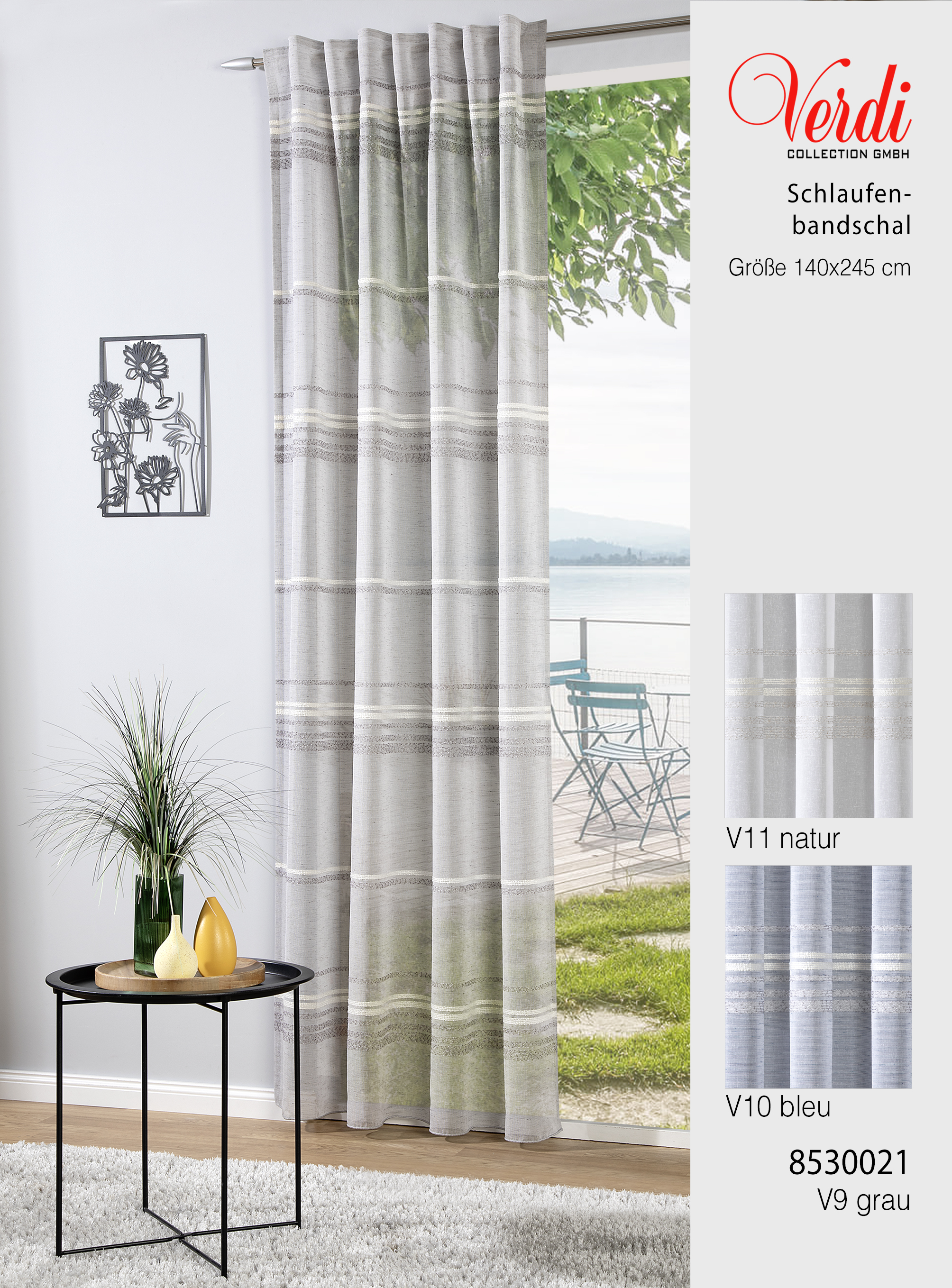 Schlaufenbandschal Ellen 140 x 245 cm – Feine Querstreifen & natürliche Struktur