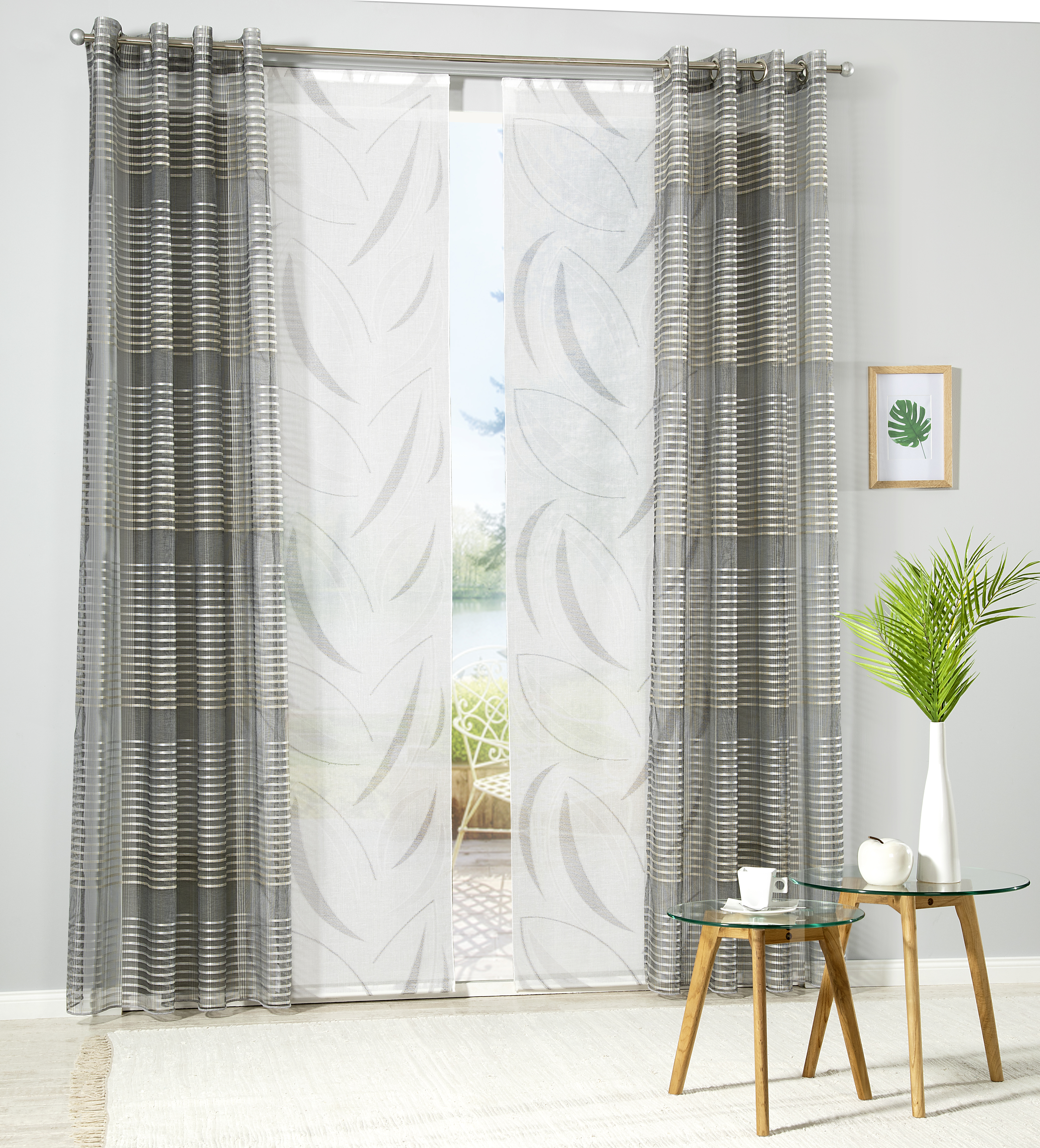 Ösenschal Aaron 140 x 245 cm – Edles Anthrazit mit glänzenden Streifen-Akzenten