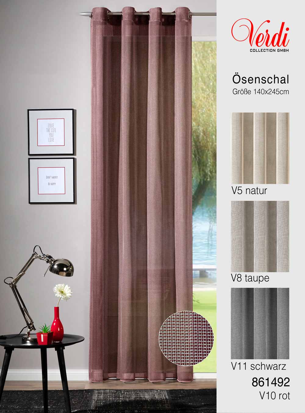 Oesenschal Leon Gardine kaufen schwarz, rot, natur, taupe