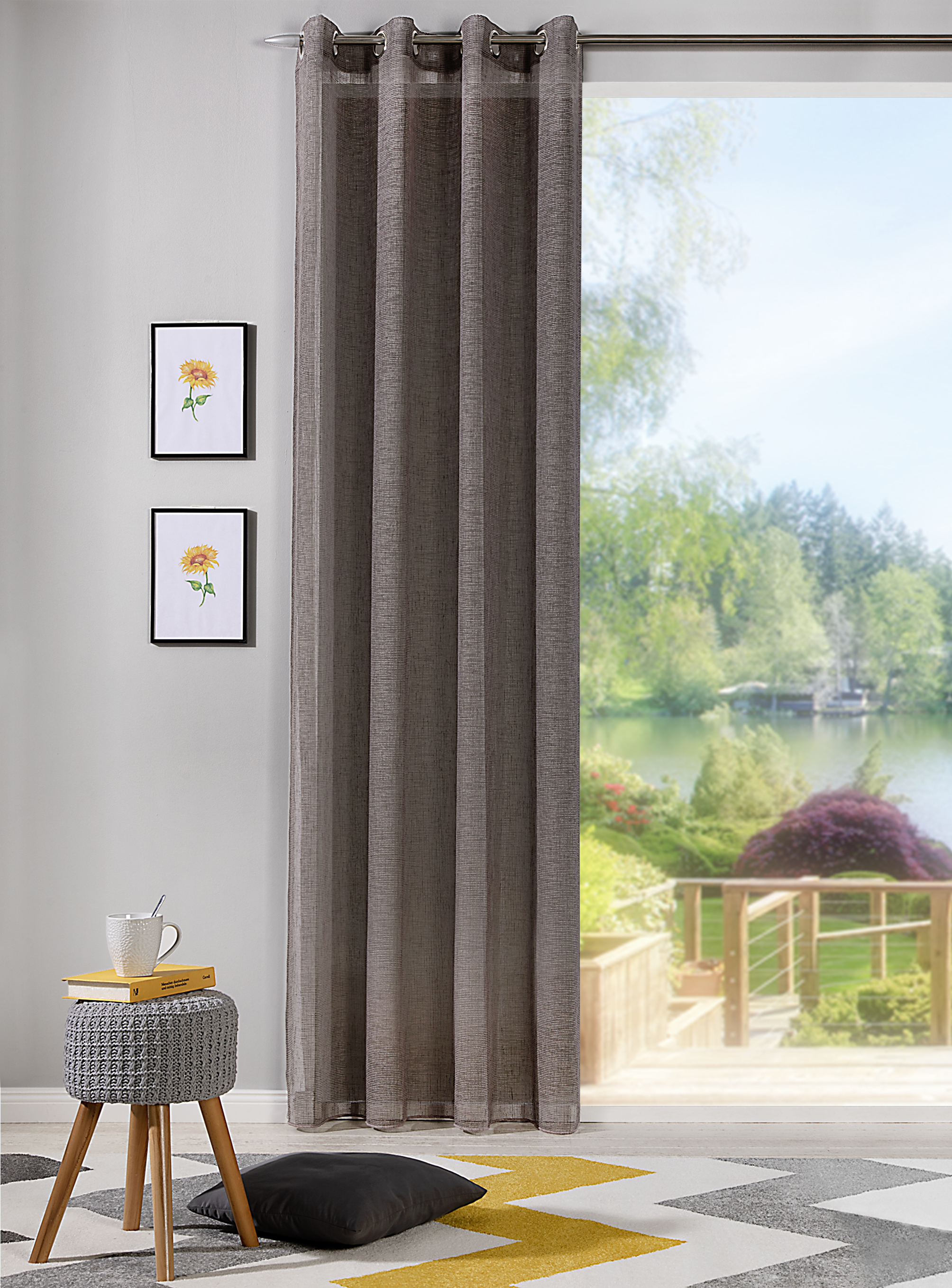 Ösenschal Davis 140 x 245 cm – Wohnliche Gitteroptik im natürlichen Matt-Look