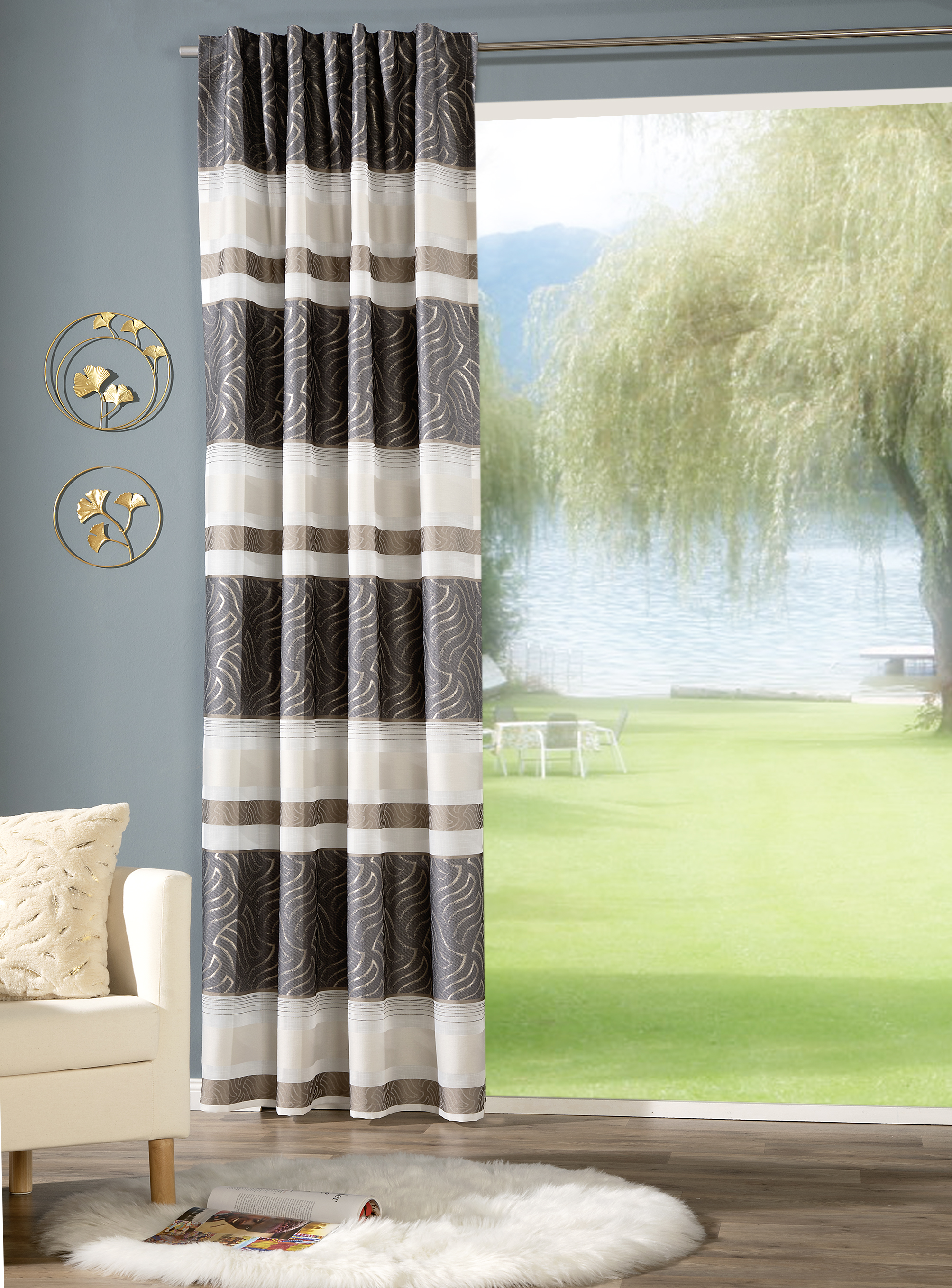 Schal mit verdeckten Schlaufen Miranda 140 x 245 cm – Edles Matt-Glanzspiel mit sanfter Wellen-Musterung