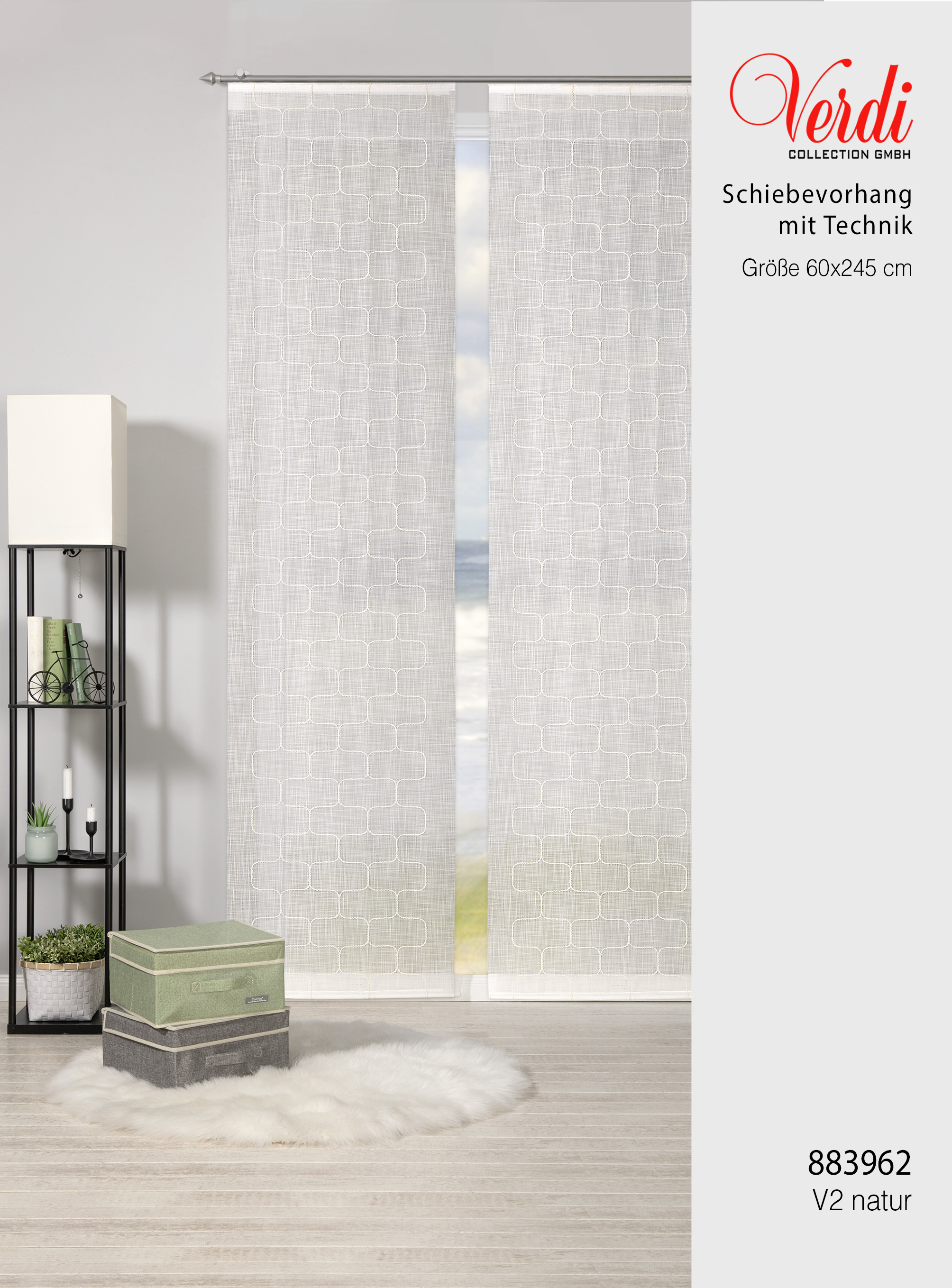 Schiebevorhang Rosie – Allover-Design im Retro-Look mit feiner Stickerei