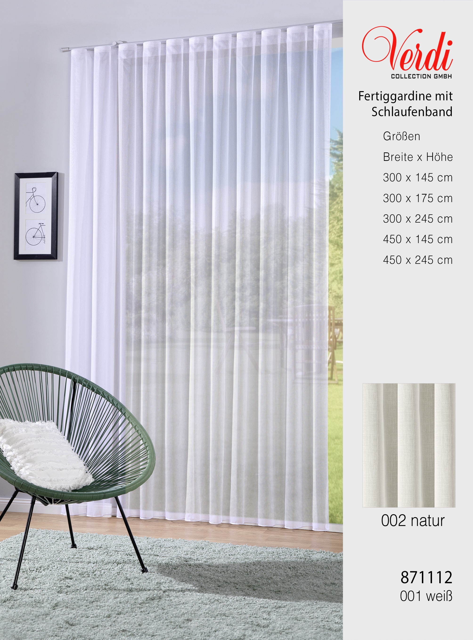 Fertiggardine / Fertigstore Georgette mit Schlaufenband – Criss-Cross-Effekt