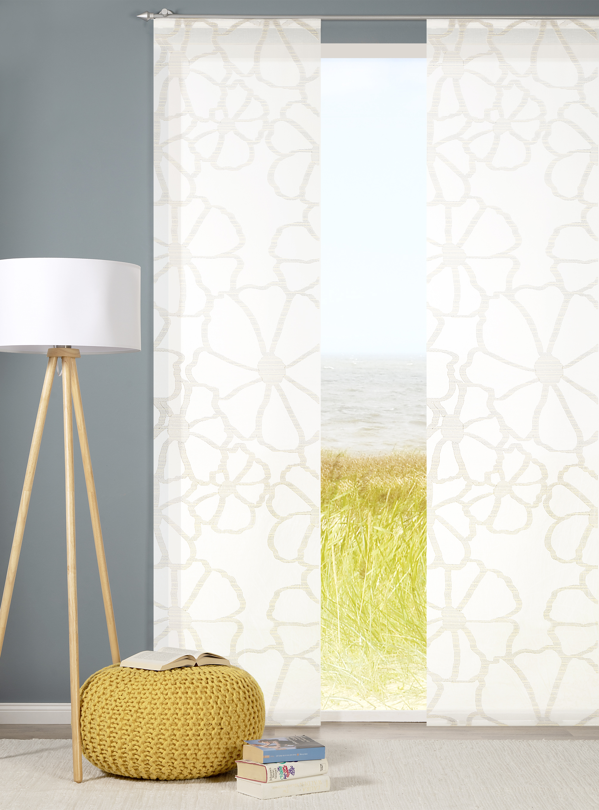 Schiebevorhang Rovena 60 x 245 cm – Florales Positiv-Negativ-Design in Scherli-Qualität