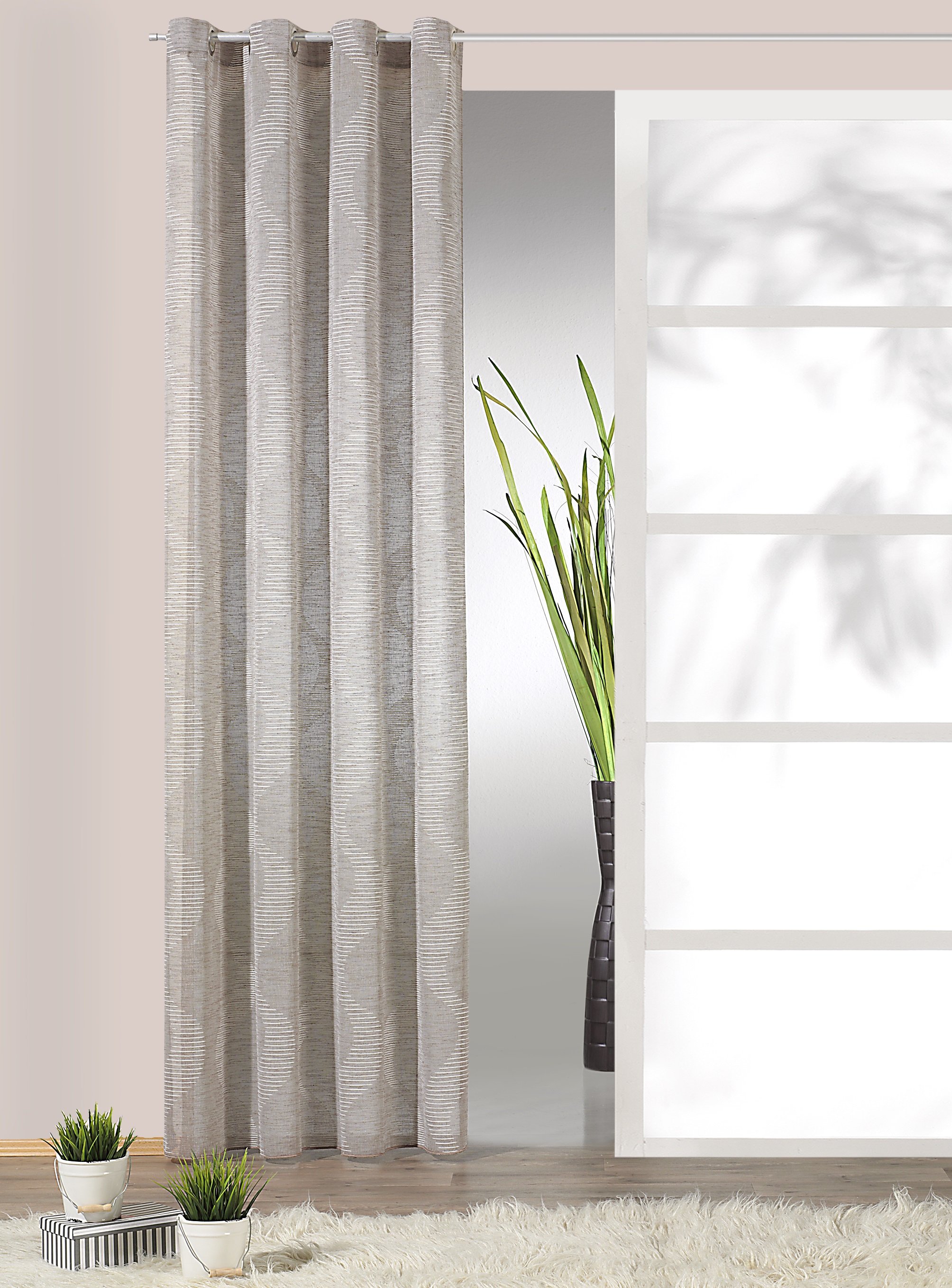 Ösenschal Liam 145 x 245 cm – Moderne Scherli-Längswelle in natürlicher Leinenoptik